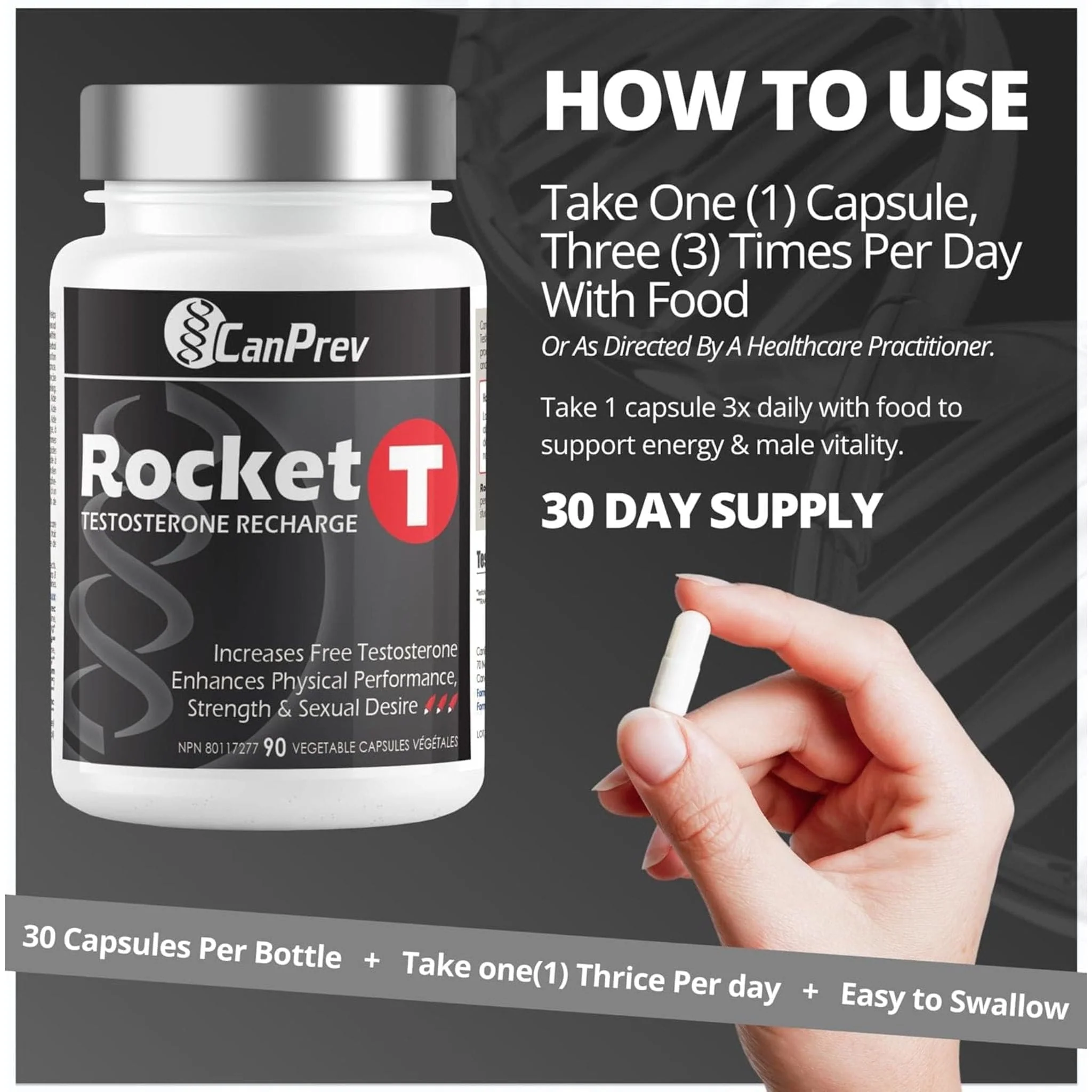 CanPrev Rocket T Testosterone Recharge, Testosterone Booster, 90 Vegetable Capsules - Image 6