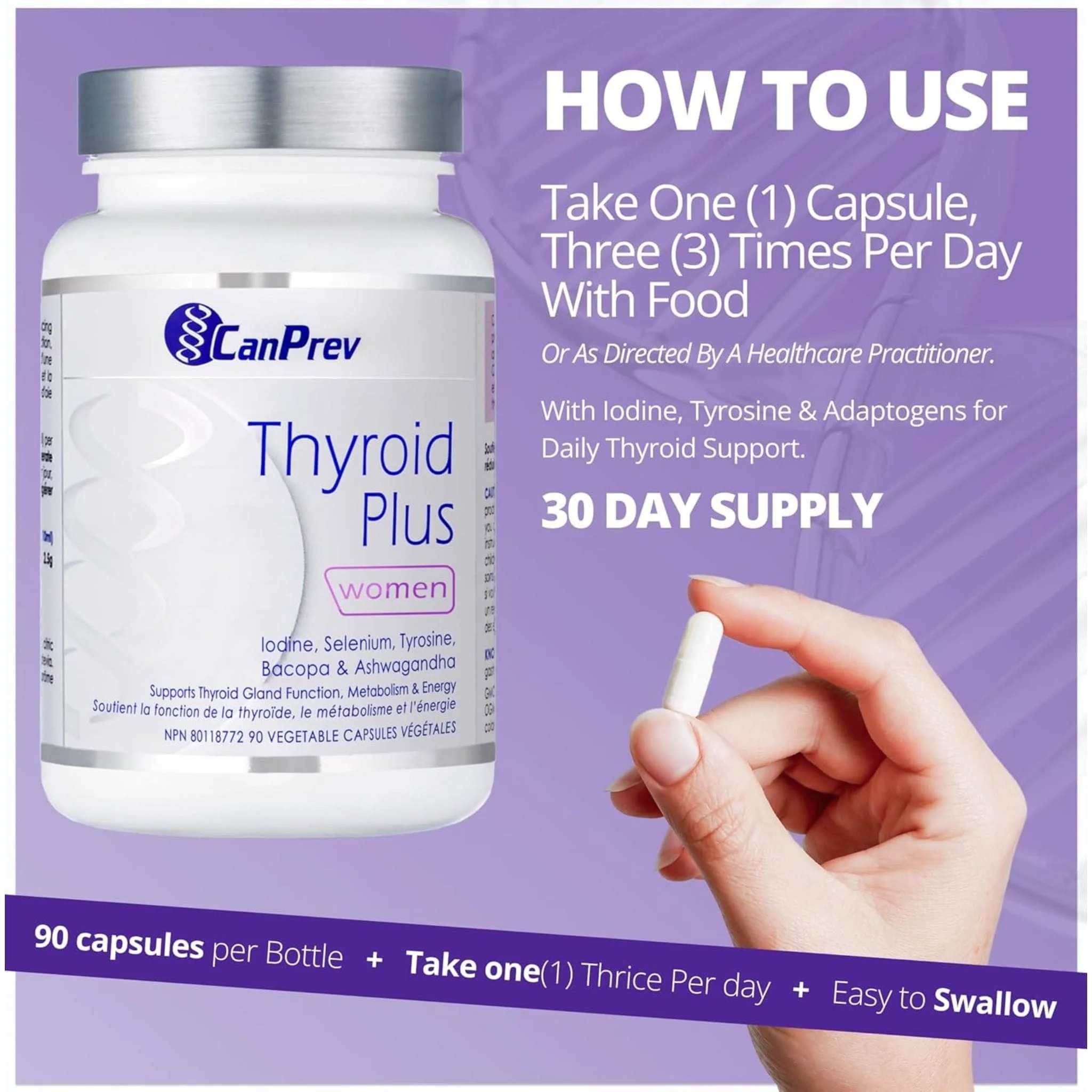 CanPrev Thyroid Plus, Under-Active Thyroid Help, 90 Vegetable Capsules - Image 8
