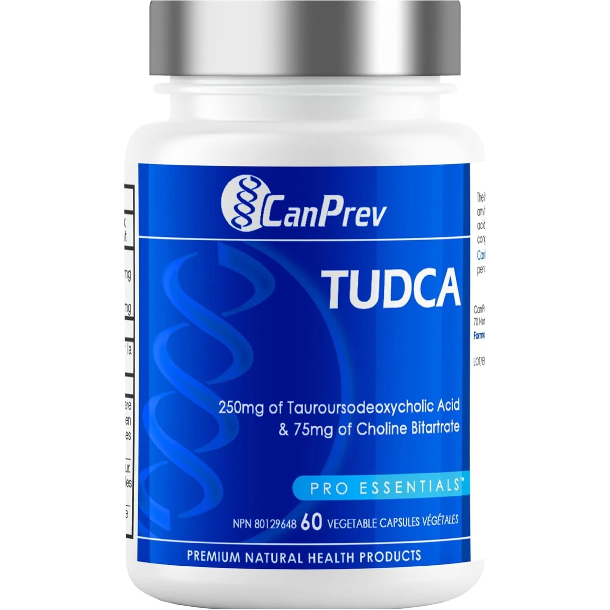 CanPrev TUDCA 250mg Tauroursodeoxycholic with Choline Bitartrate 75mg, Supports Healthy Liver Function, 60 Vegetable Capsules