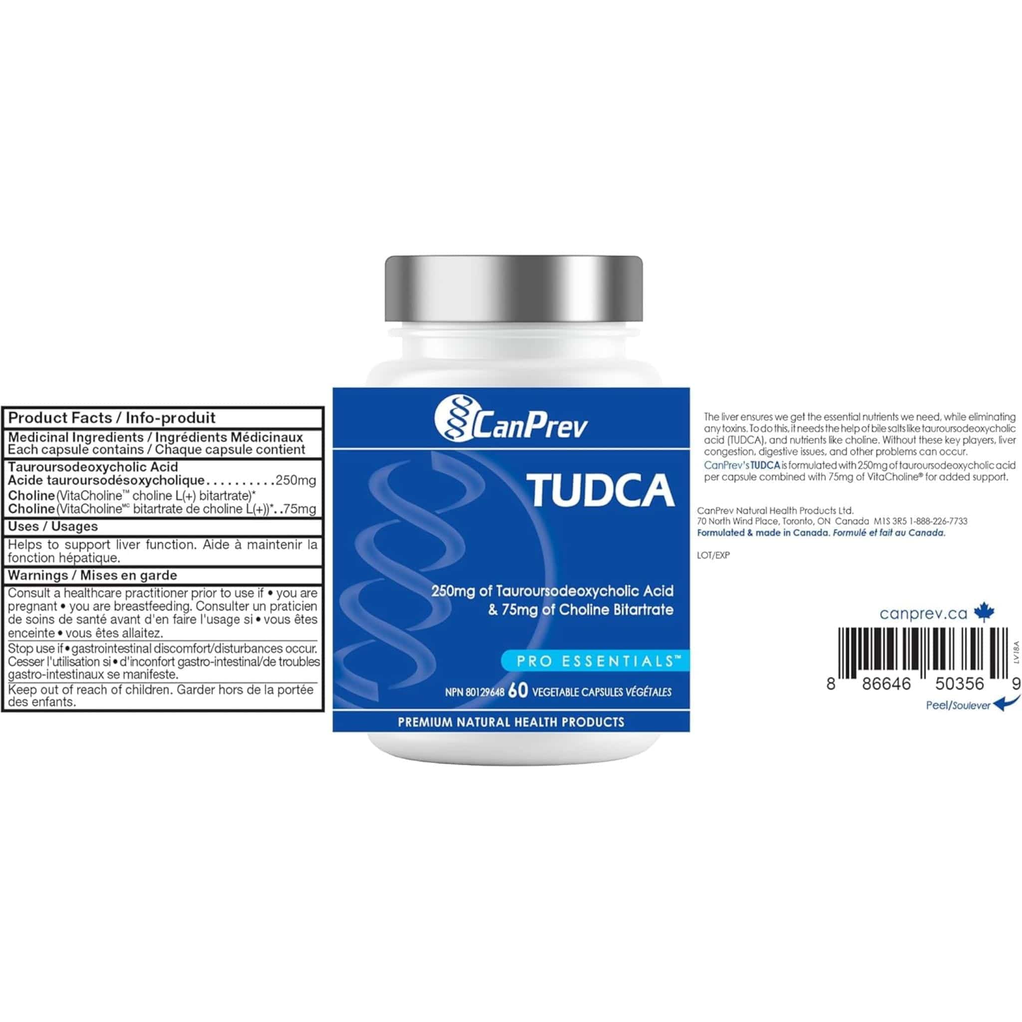 CanPrev TUDCA 250mg Tauroursodeoxycholic with Choline Bitartrate 75mg, Supports Healthy Liver Function, 60 Vegetable Capsules - Image 3