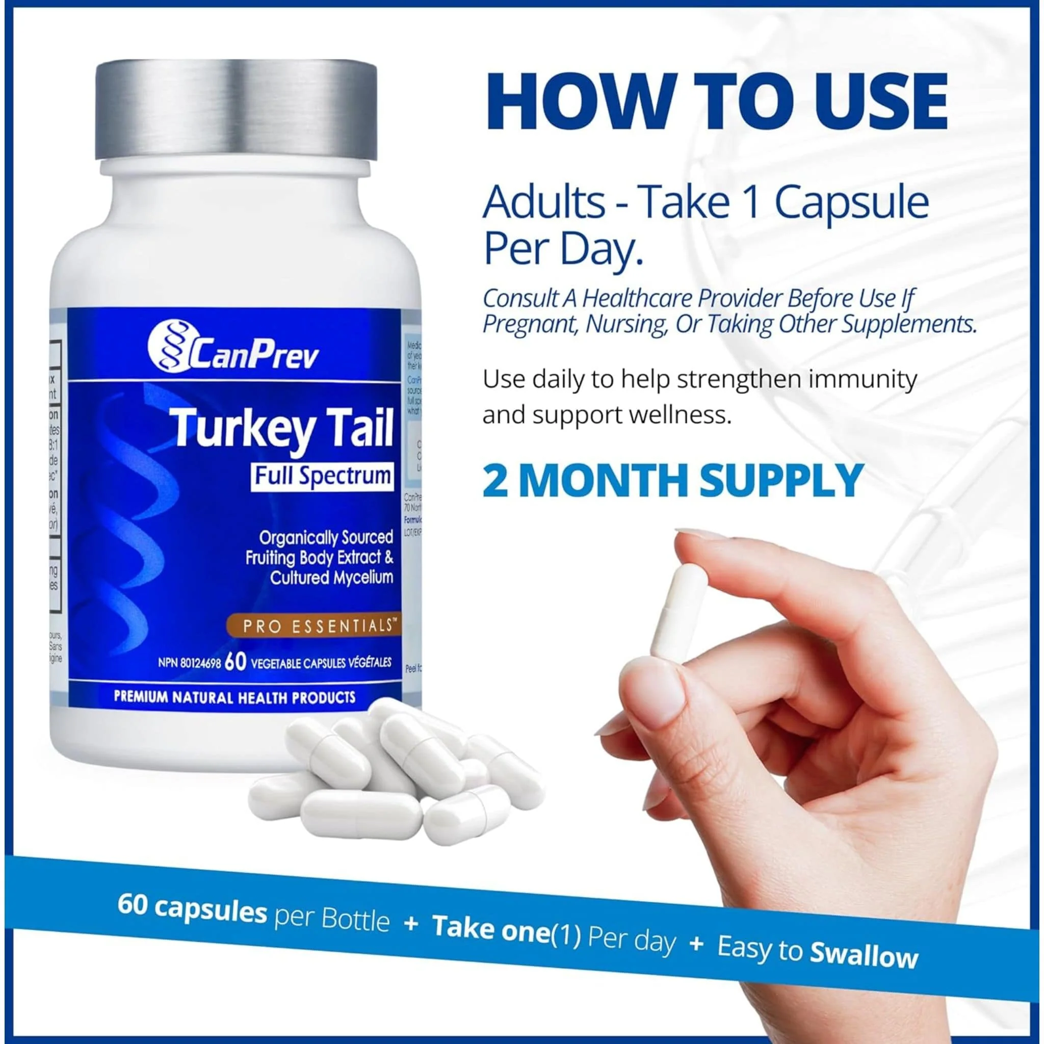 CanPrev Turkey Tail Full Spectrum, Immune and Gut Health Support, Organic Mushroom, 60 Vegetable Capsules - Image 8