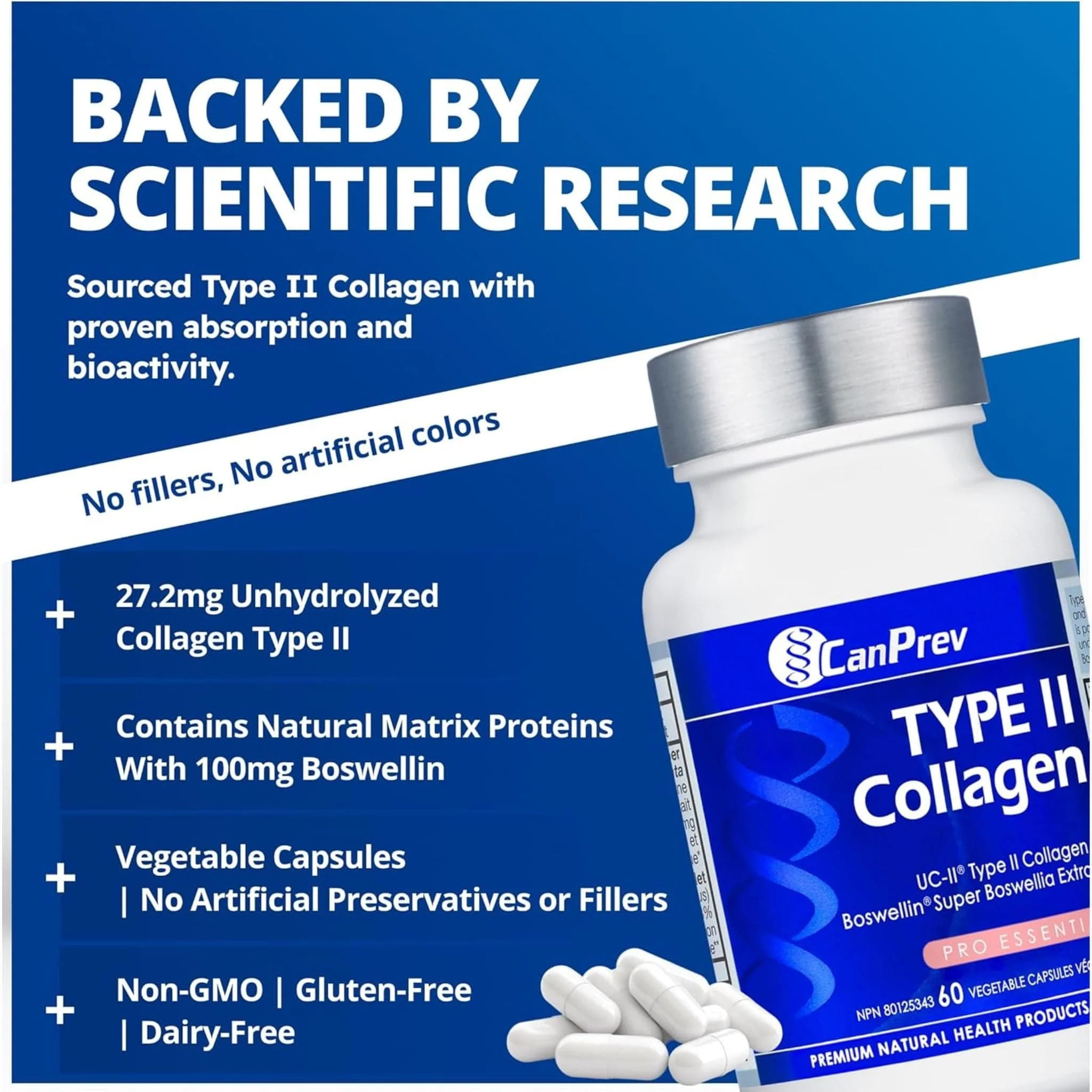 CanPrev Type II Collagen, Supports Joint Health, 60 Vegetable Capsules - Image 6