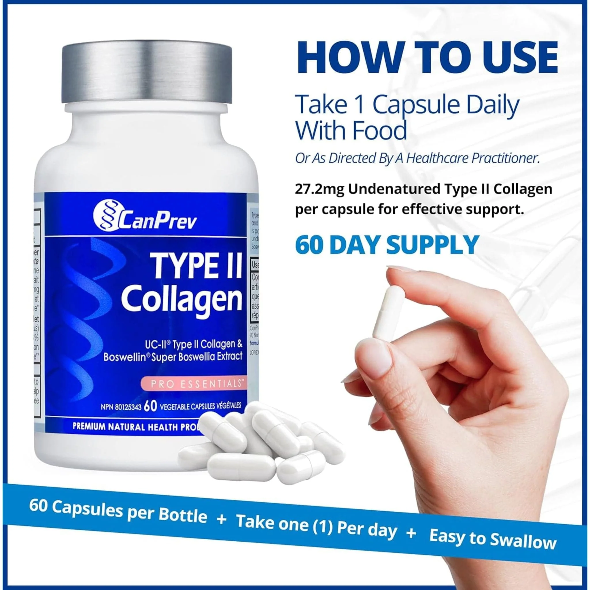 CanPrev Type II Collagen, Supports Joint Health, 60 Vegetable Capsules - Image 9