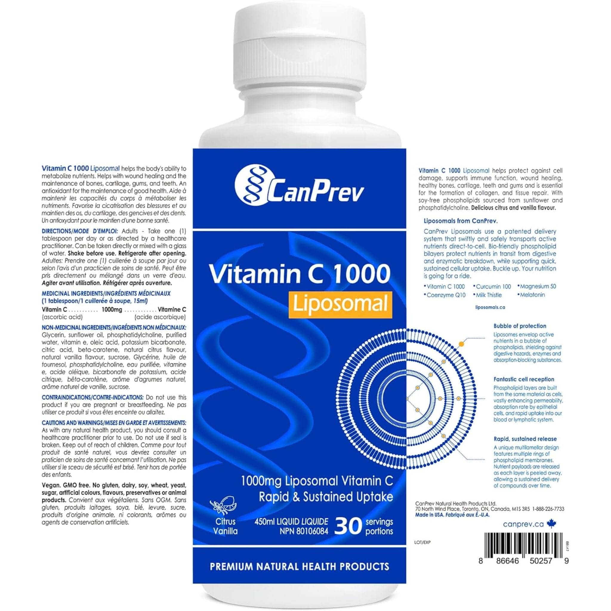 CanPrev Liposomal Vitamin C 1000mg, Rapid Absorption, Vanilla Citrus Flavour, 450ml - Image 3