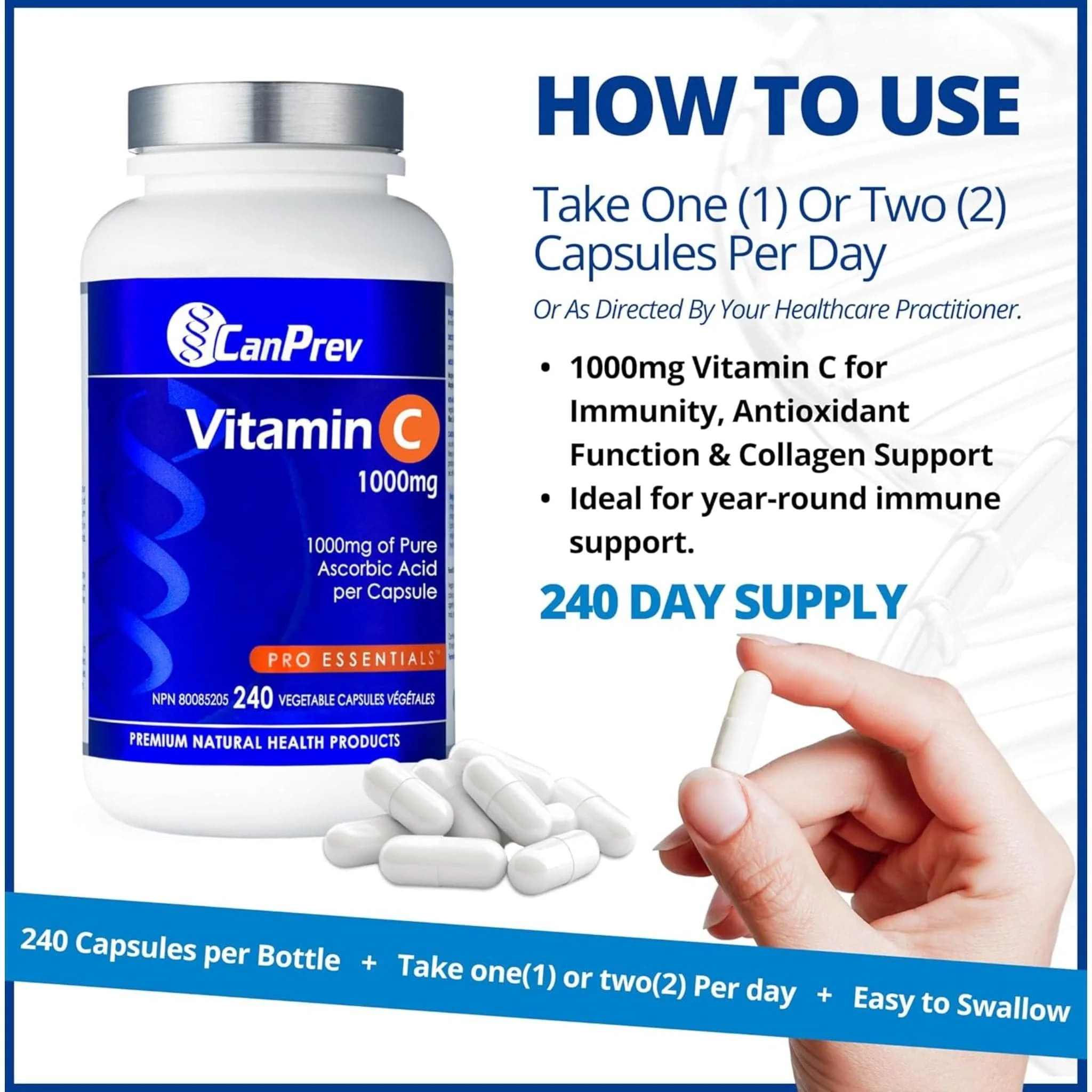 CanPrev Vitamin C 1000mg Capsules, 240 Vegetable Capsules - Image 6