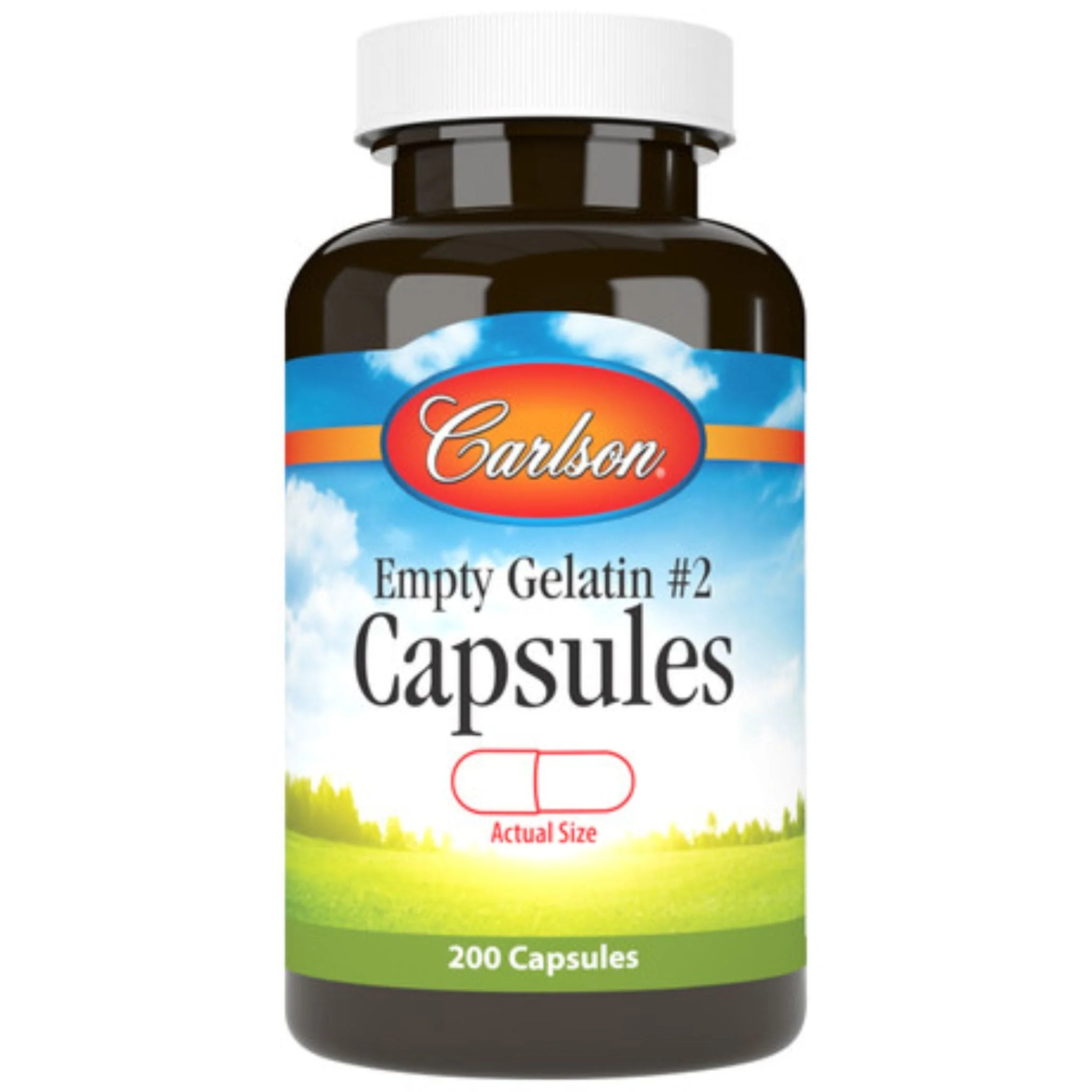 Carlson Empty Gelatin #2 Capsules, 200 Empty Capsules with Bottle