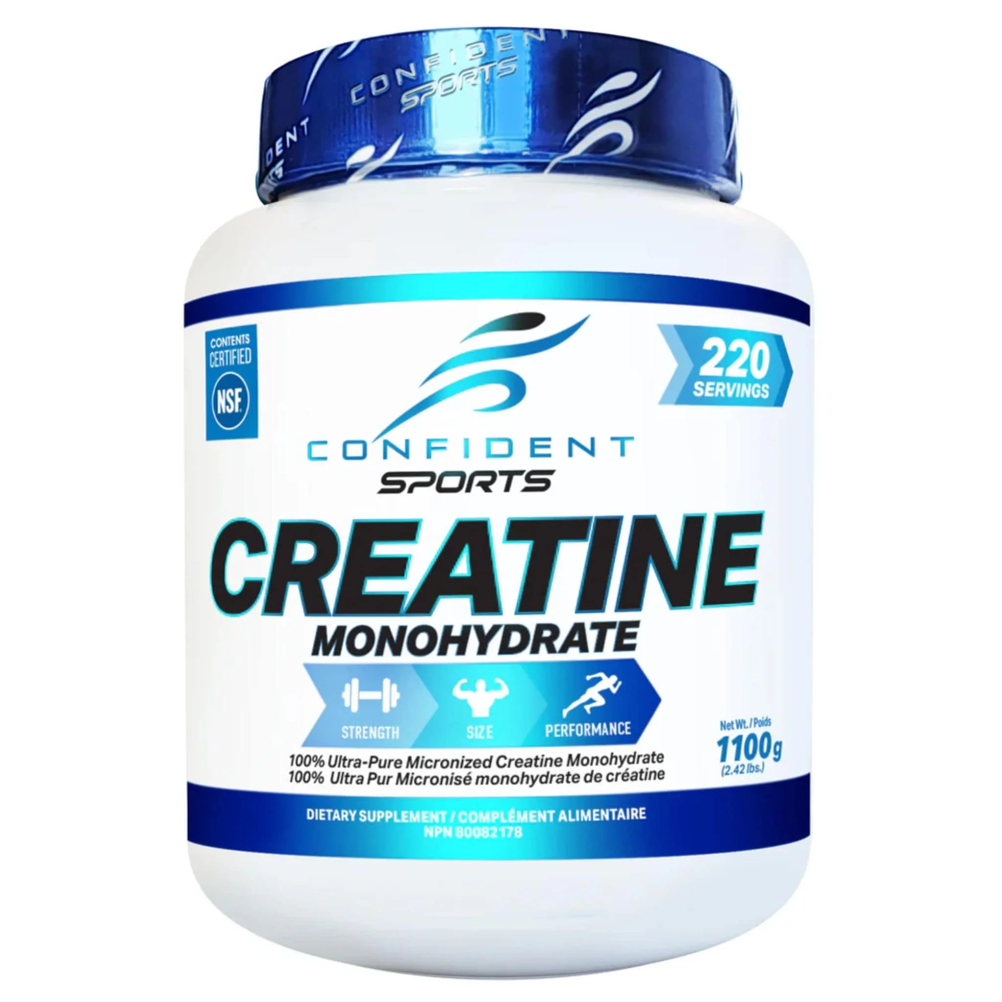 Confident Sports Creatine Monohydrate, NSF Certified, 100% Ultra-Pure, Micronized, 1100g