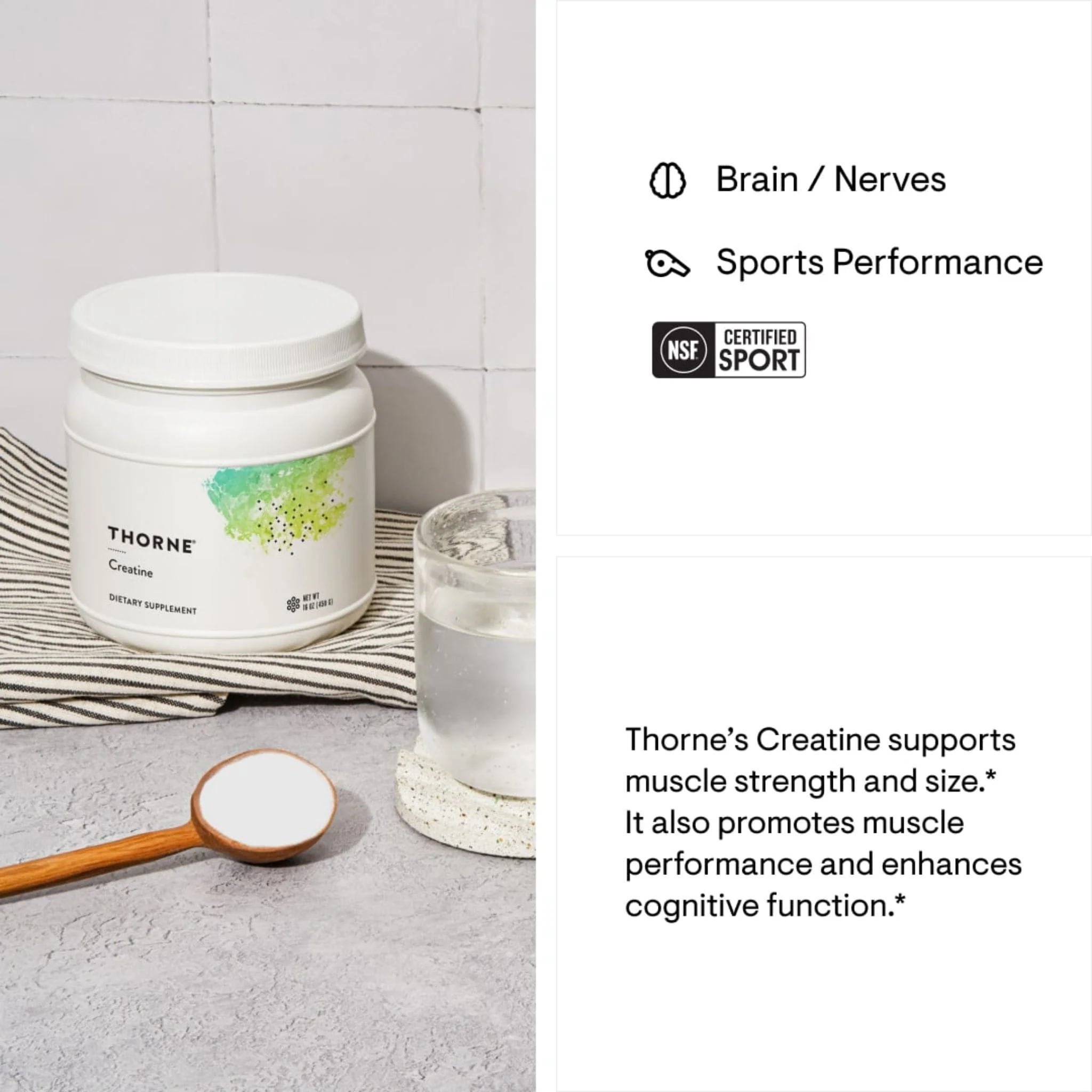 Thorne Creatine Monohydrate Powder 5g, Supports Muscle Mass and Brain Function, 450g - Image 3