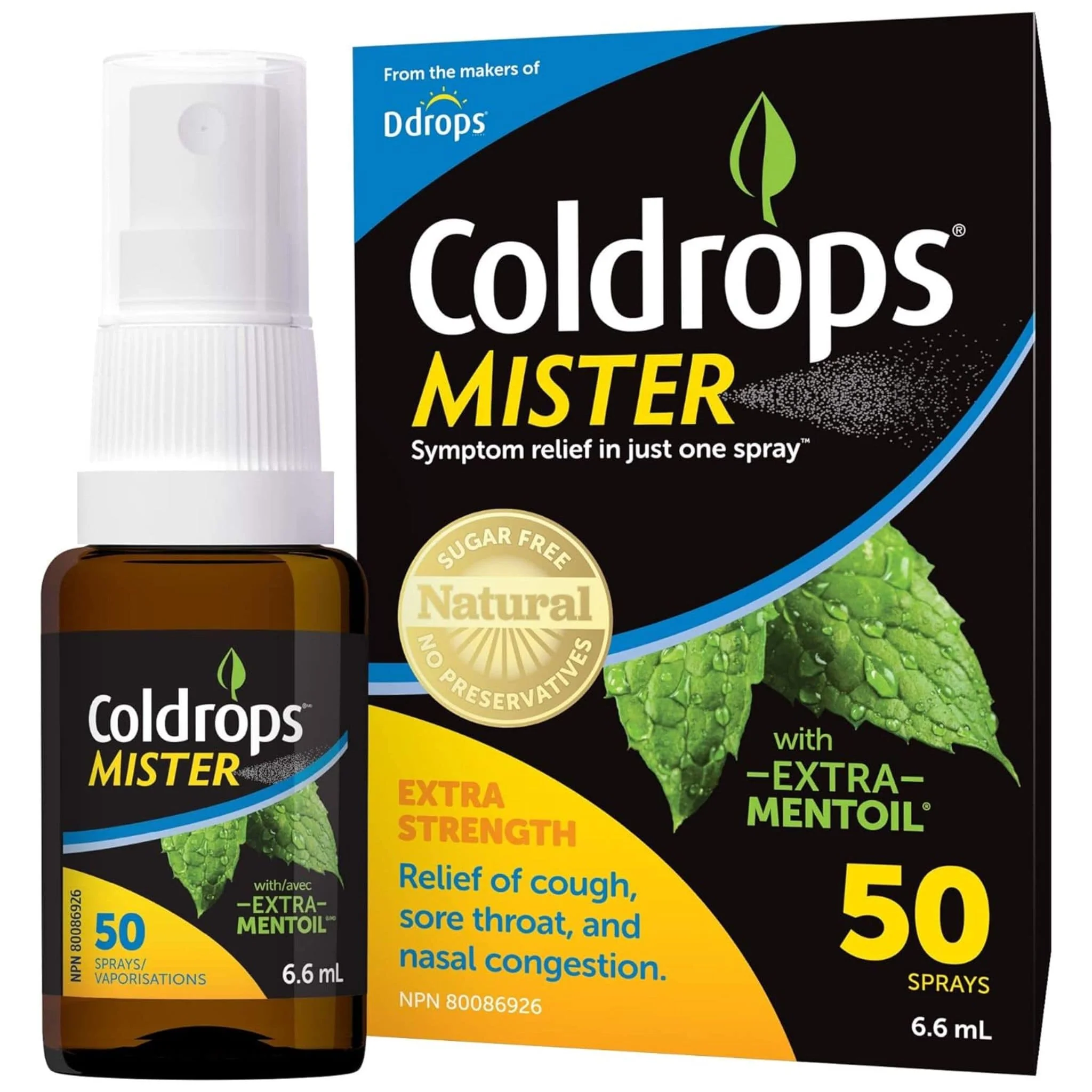 Ddrops Coldrops Mister Sore Throat Spray (Extra Strength), 50 Sprays, 6.6ml