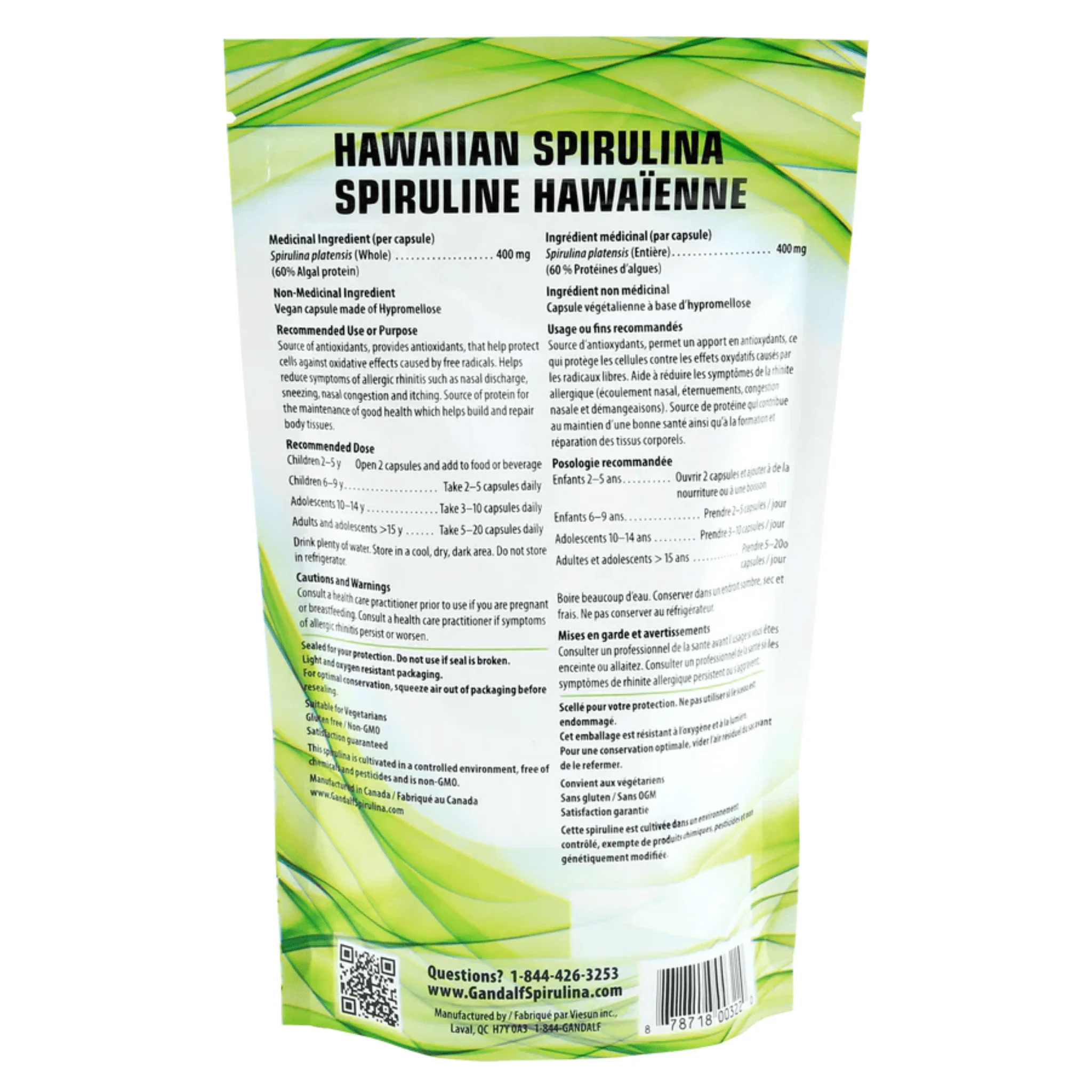 Gandalf Hawaiian Spirulina 400mg, 150 Capsules - Image 2