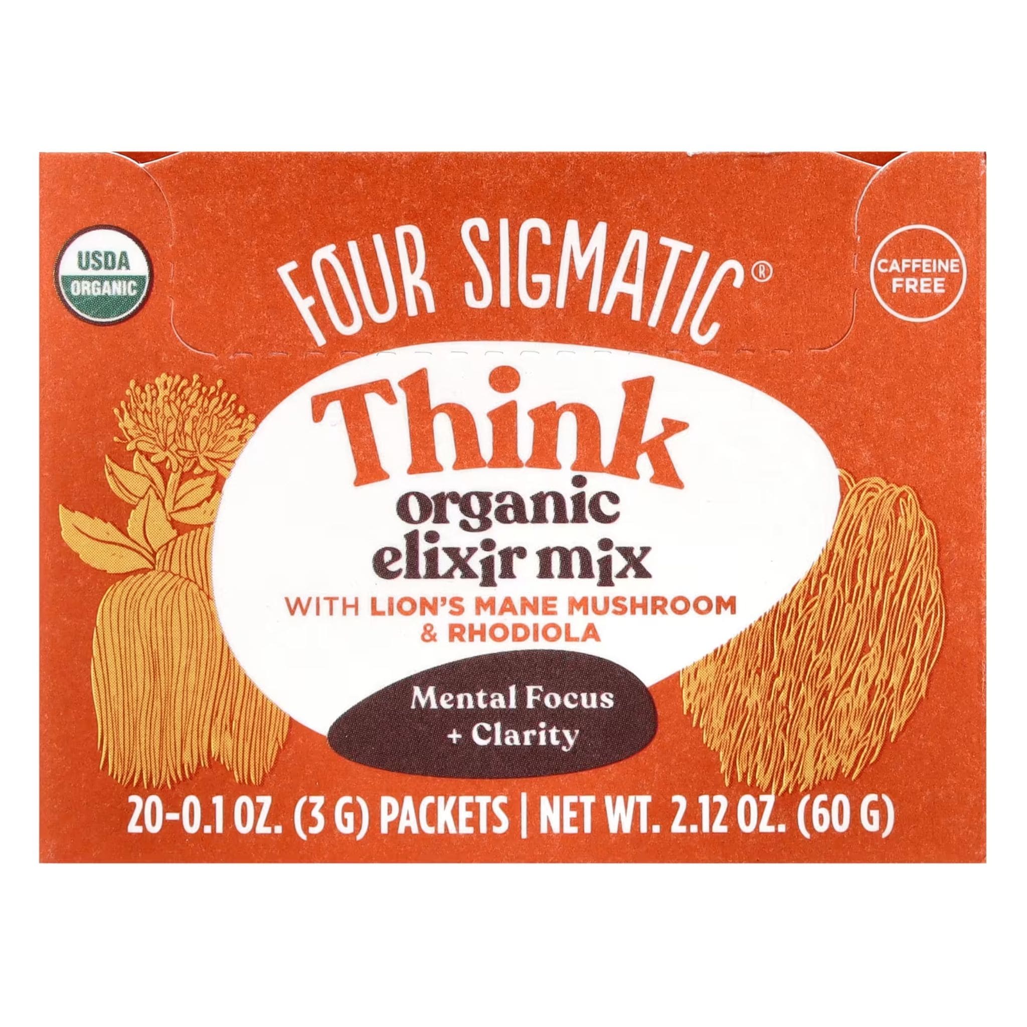 Four Sigmatic Think Organic Elixir Mix with Lion’s Mane, Cognitive Enhancement Support, Powder, 20x3g Sachets