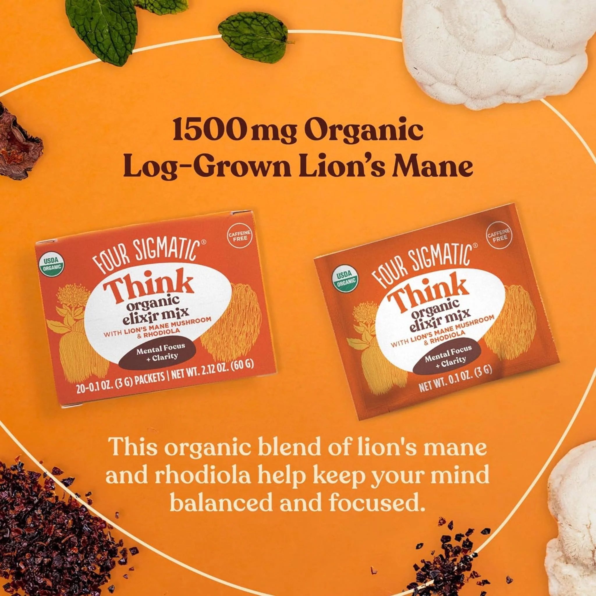 Four Sigmatic Think Organic Elixir Mix with Lion’s Mane, Cognitive Enhancement Support, Powder, 20x3g Sachets - Image 6