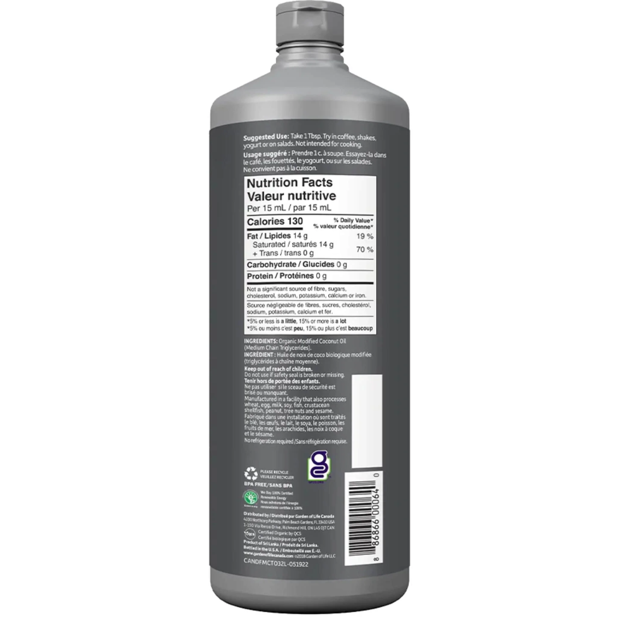 Garden of Life Dr. Formulated Organic Coconut MCT Oil - Image 8