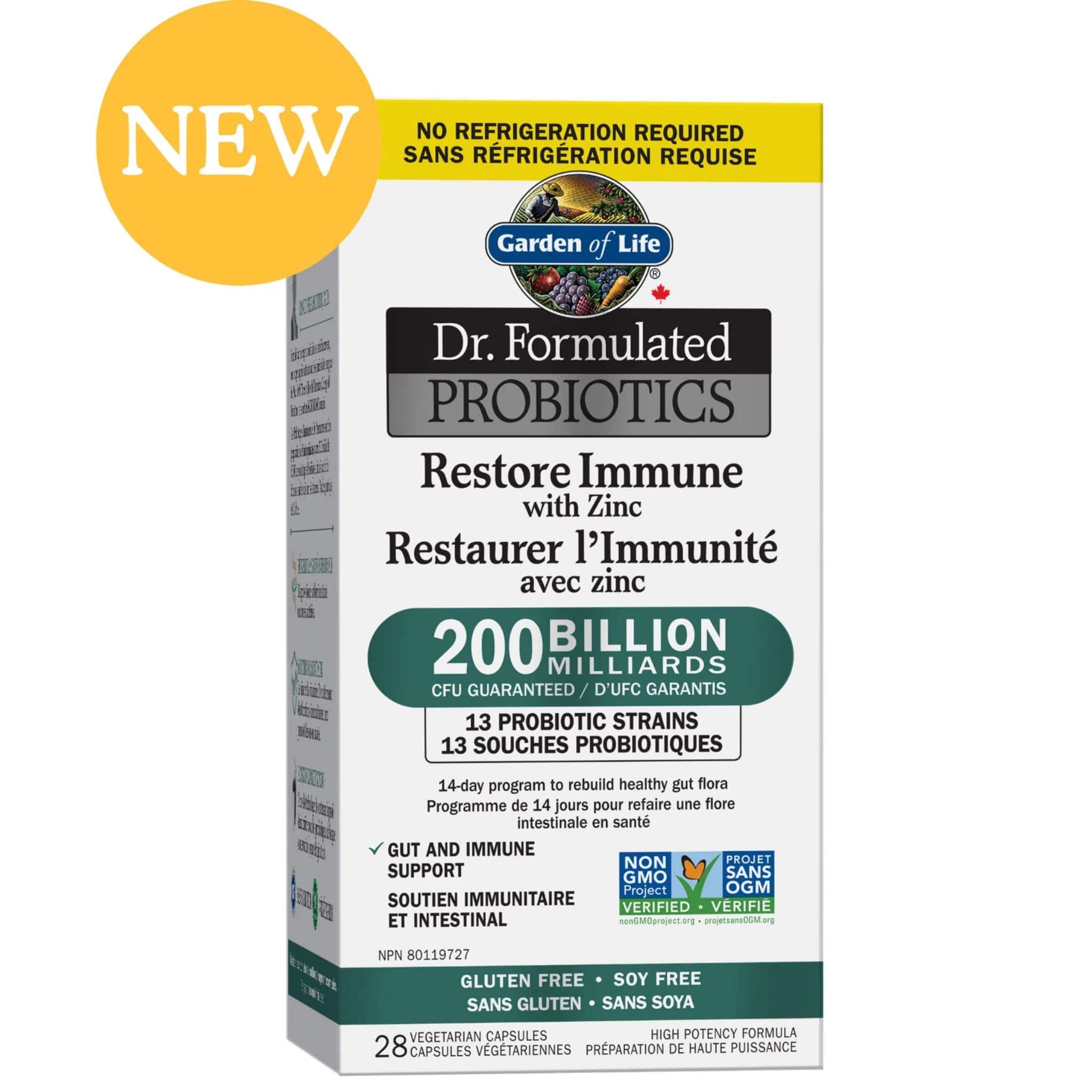 Garden of Life Dr. Formulated Restore Immune Probiotics 200 Billion Active Bacteria, Shelf Stable, 28 Vegetable Capsules