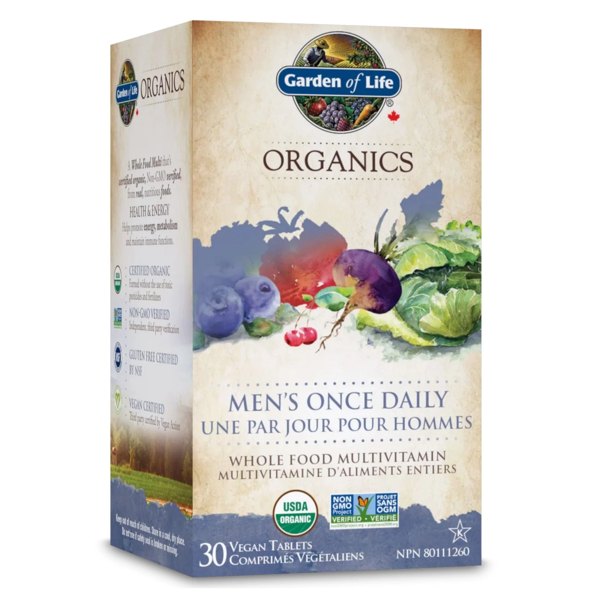 Garden of Life Organics Men's Once Daily Multivitamin, 30-60 Vegan Tablets