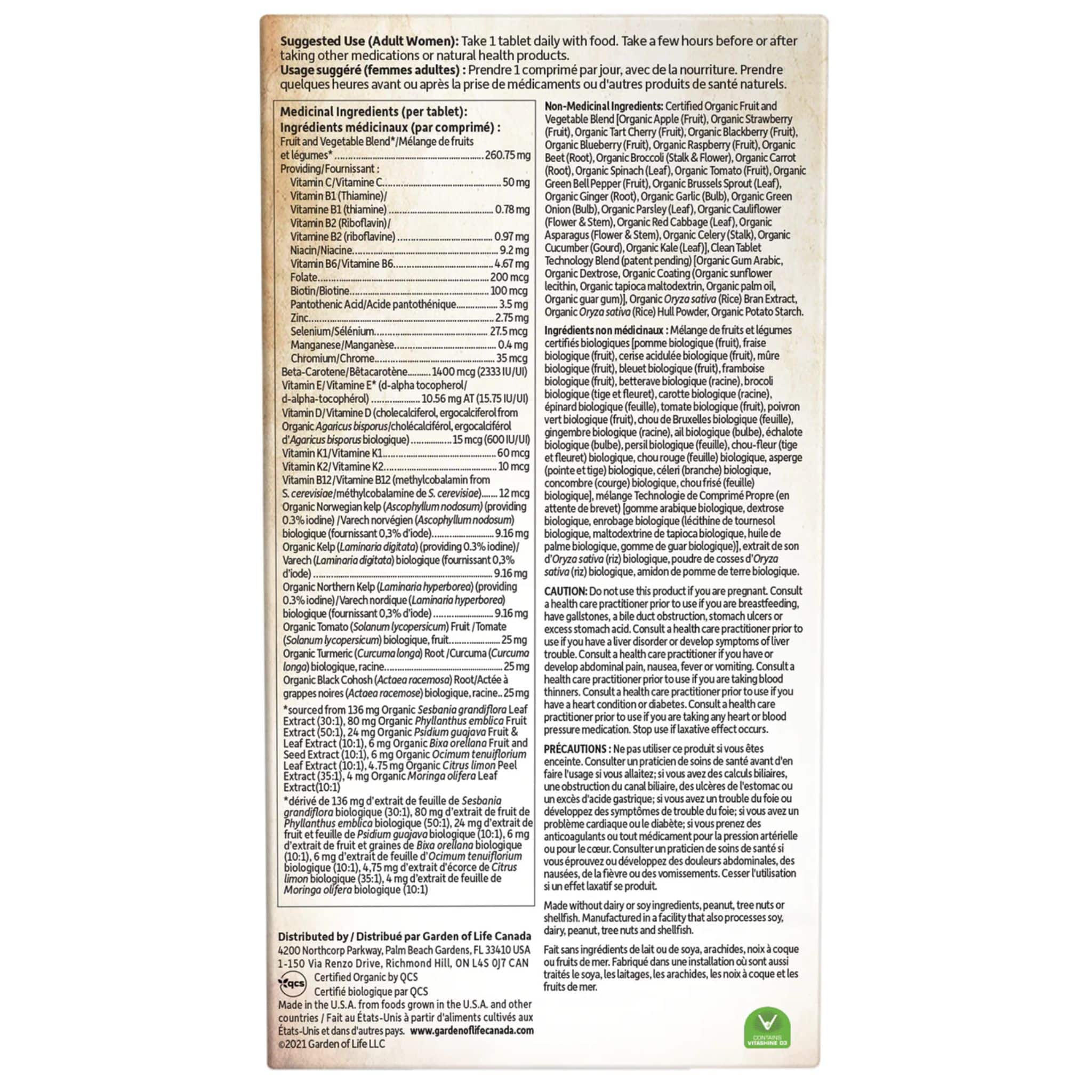 Garden of Life Organics Women's Multi 40+, Multivitamin, 60 Vegan Tablets - Image 5