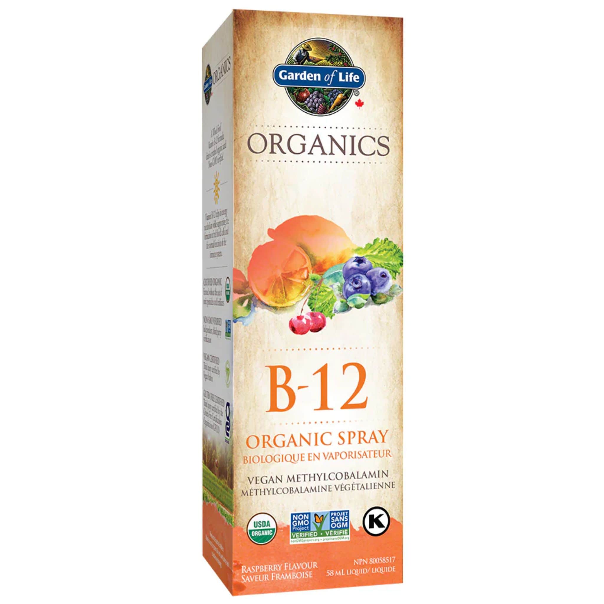 Garden of Life Organics Vitamin B12 Organic Throat Spray Raspberry, 58ml