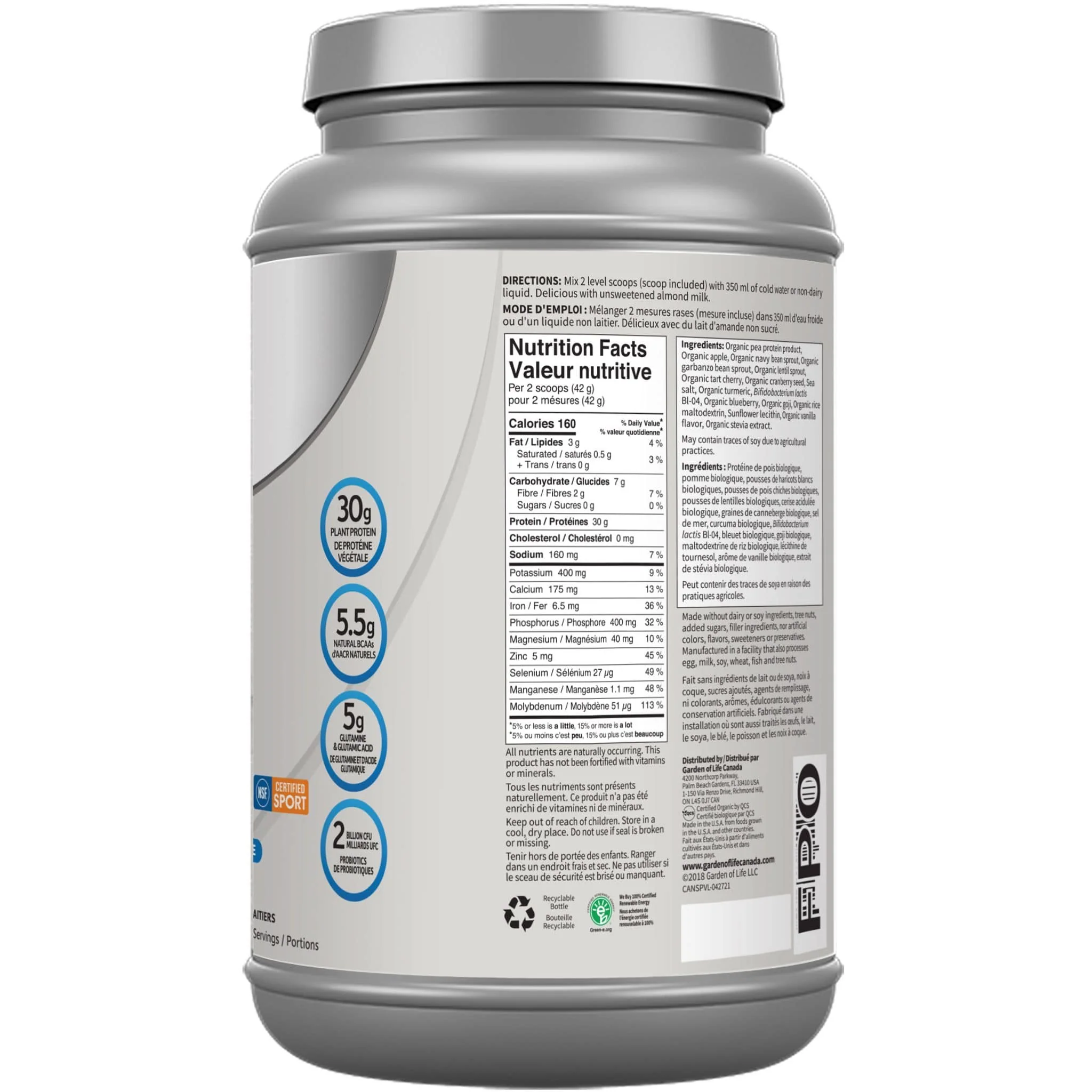 Garden of Life Sport Protein Organic Plant Based Protein, 806g-840g - Image 12