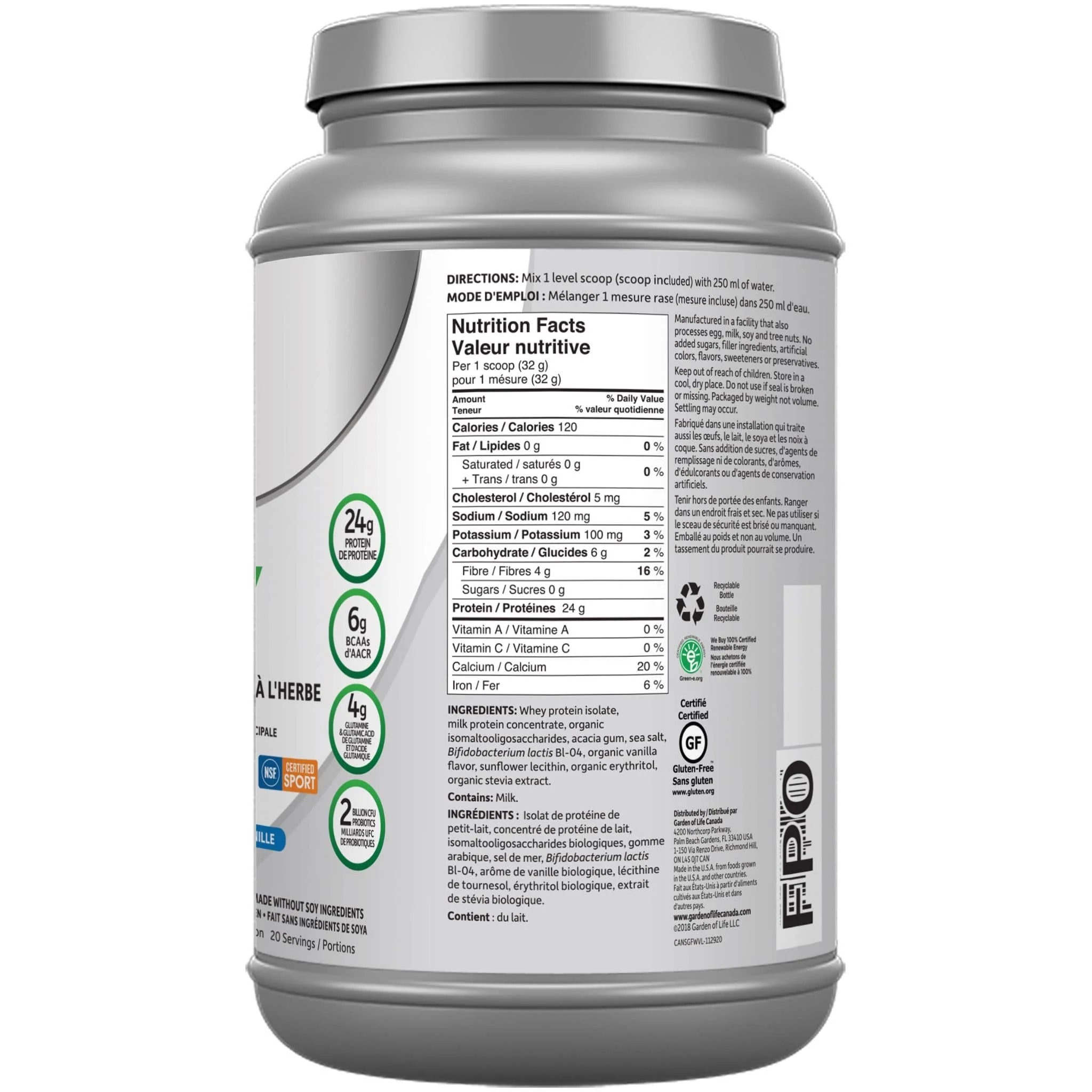 Garden of Life Sport Whey, Certified Grass Fed Whey, 640g-660g - Image 13