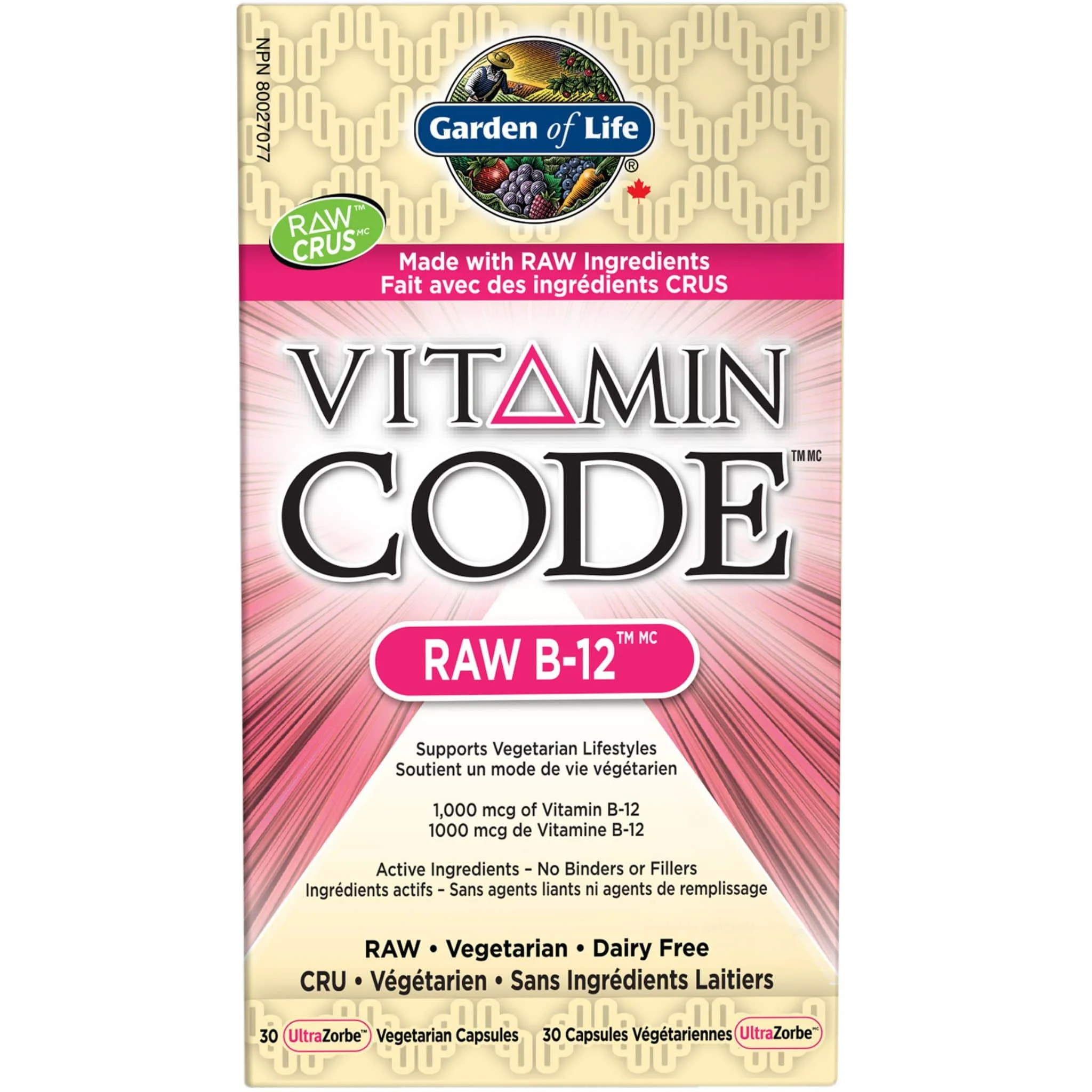 Garden Of Life Vitamin Code Raw B12 (Methylcobalamin) 1000mcg, 30 Vegetarian Capsules