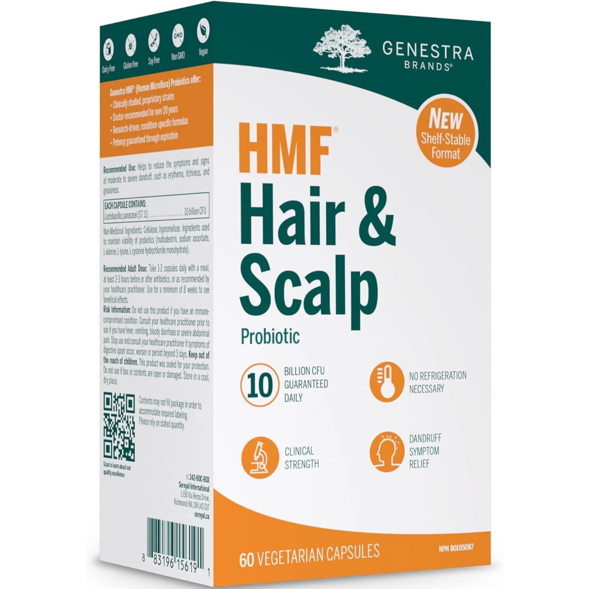 Genestra HMF Hair & Scalp Probiotic 10 Billion CFU, Shelf Stable, 60 Capsules