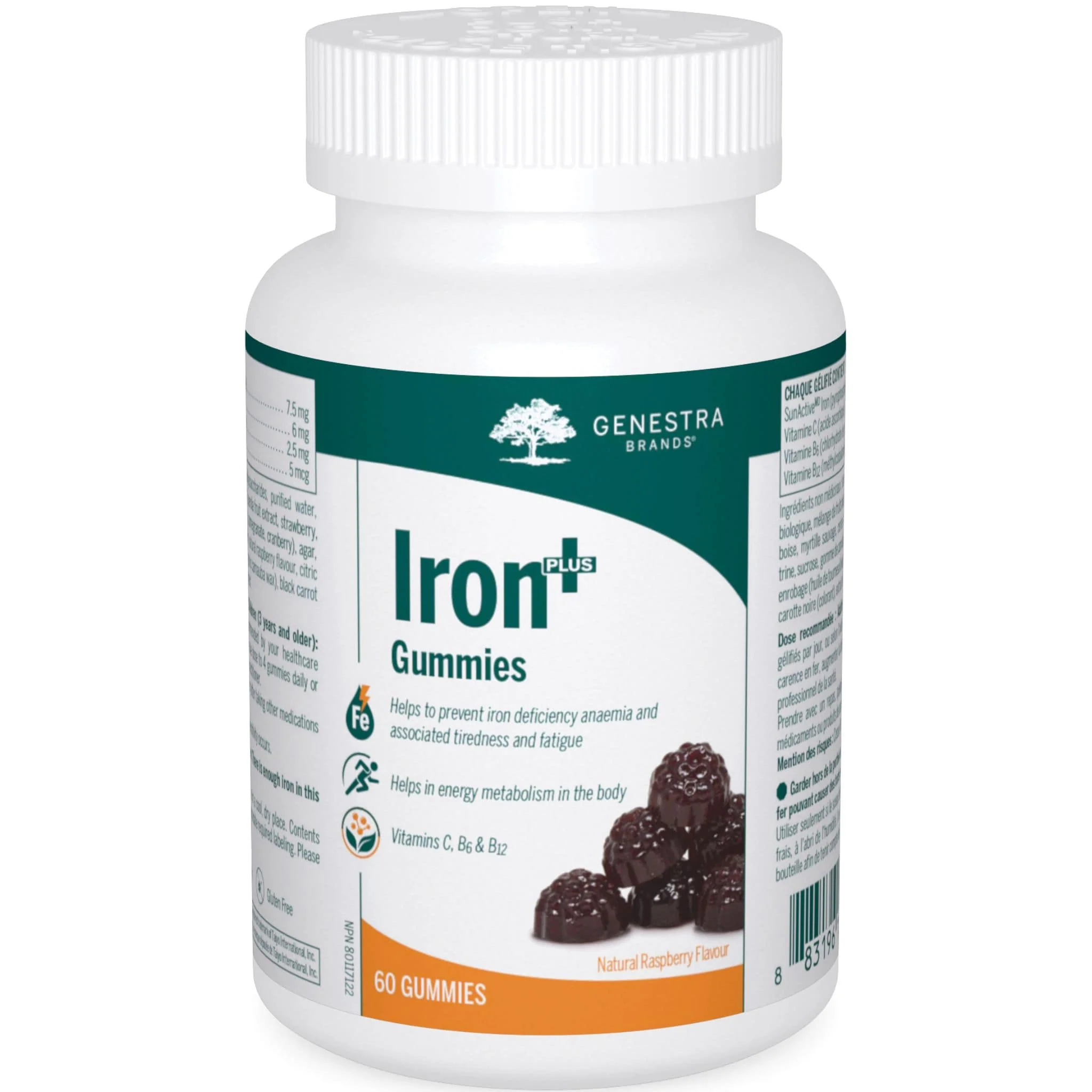 Genestra Iron Plus Vegan Gummies-Raspberry, 60 Gummies