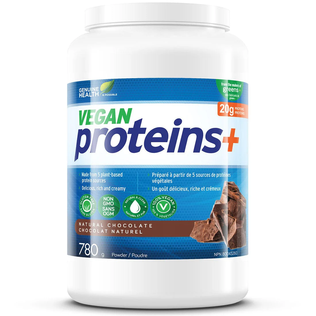 Genuine Health Vegan Proteins+, Non-GMO, Gluten Free Vegan Protein Powder, 780g - Image 2