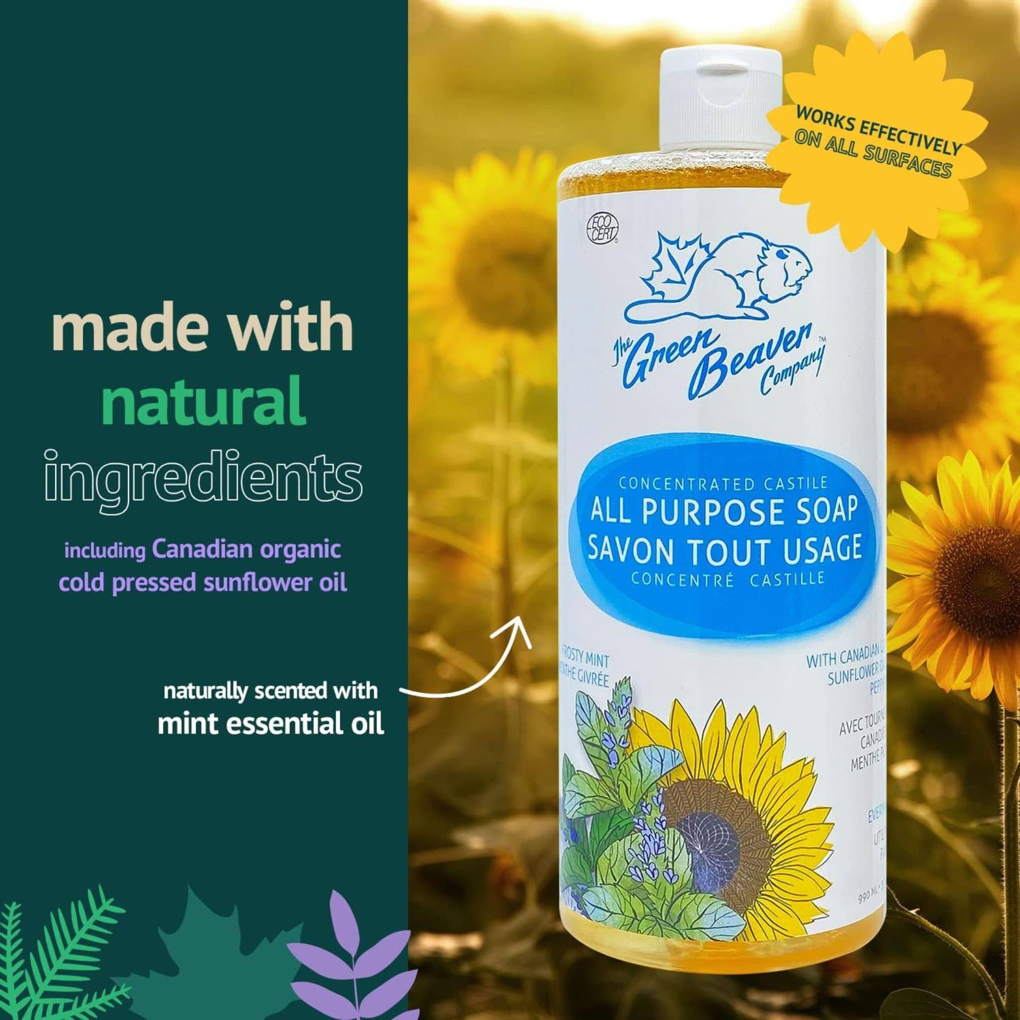 Green Beaver Sunflower Castille Liquid Soap, 1L - Image 10