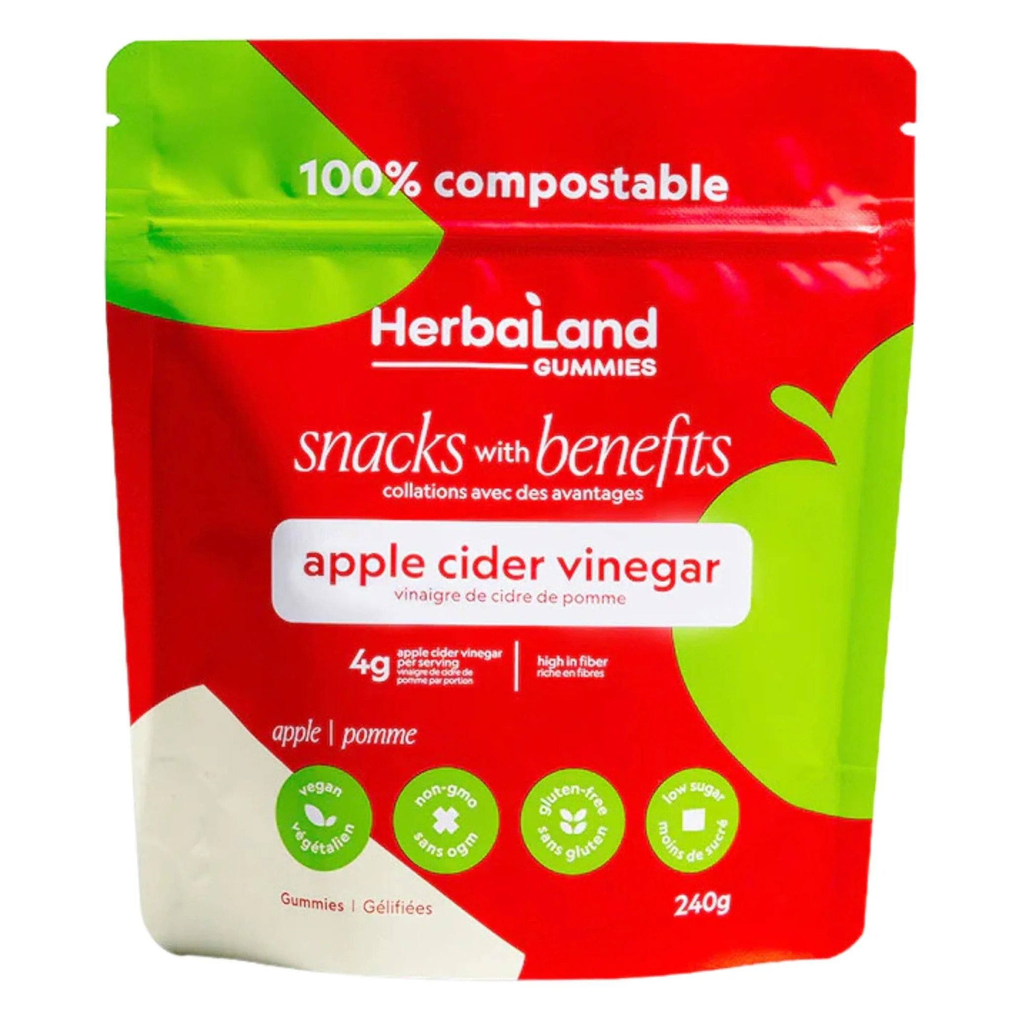 Herbaland Apple Cider Vinegar Gummies, 222mg Apple Cider Vinegar per Gummy, Supports Gut Health, ~108 Gummies (240g)