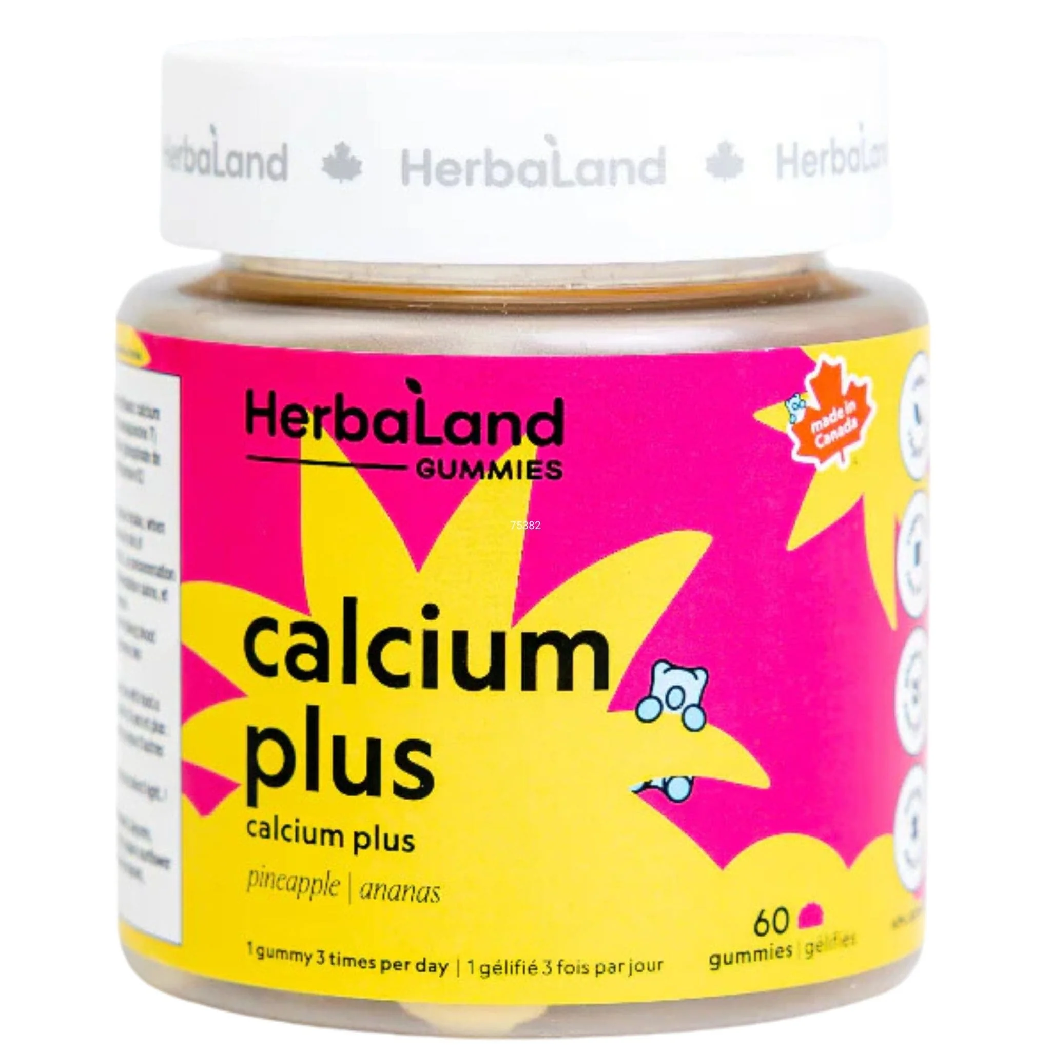 Herbaland Calcium Plus D3 and K2 Gummies, Vegan, Sugar-Free, 60 Gummies