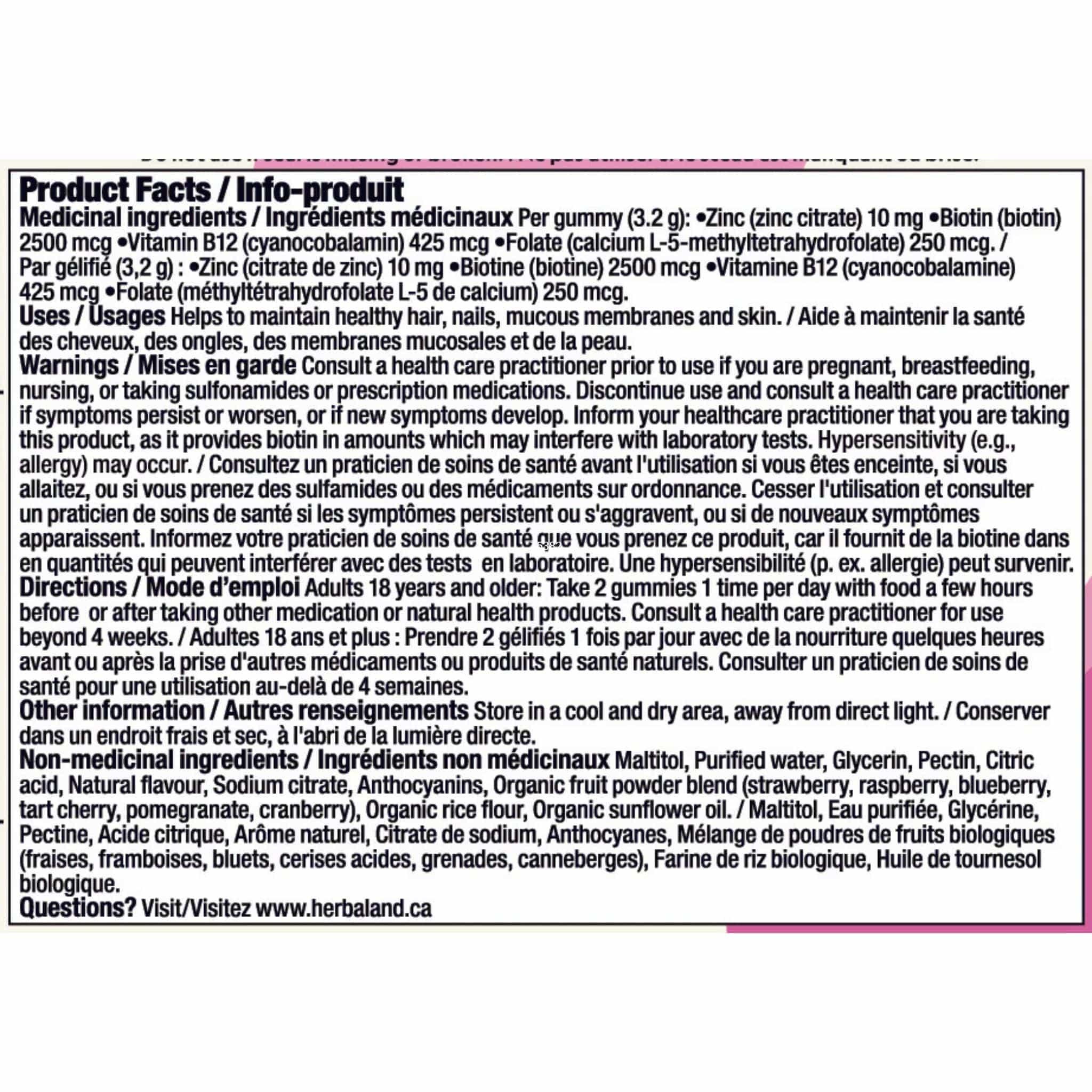 Herbaland Biotin Beauty Gummies, Biotin 2500mcg, 60 Gummies - Image 5