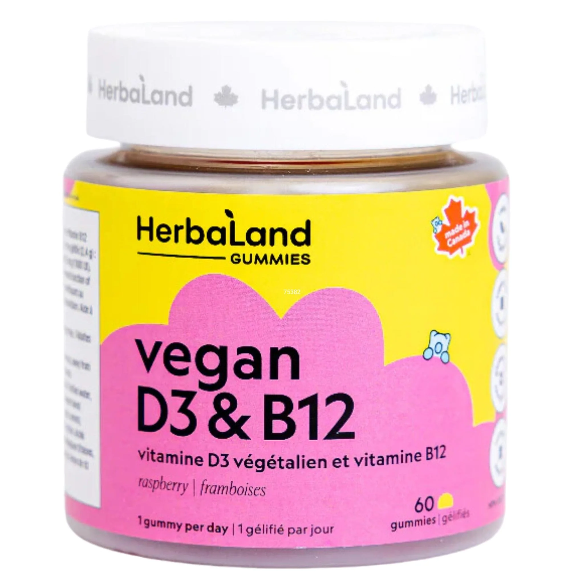 Herbaland Vegan D3 and B12 Gummies for Adults, Vegan, Sugar-free, 60 Gummies