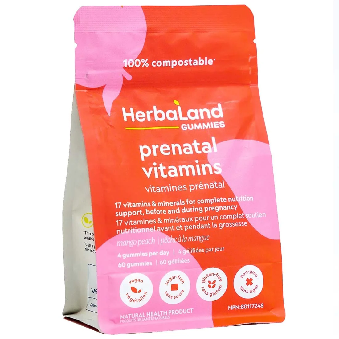 Herbaland Prenatal Vitamins Gummies, Mango Peach, 60 Gummies