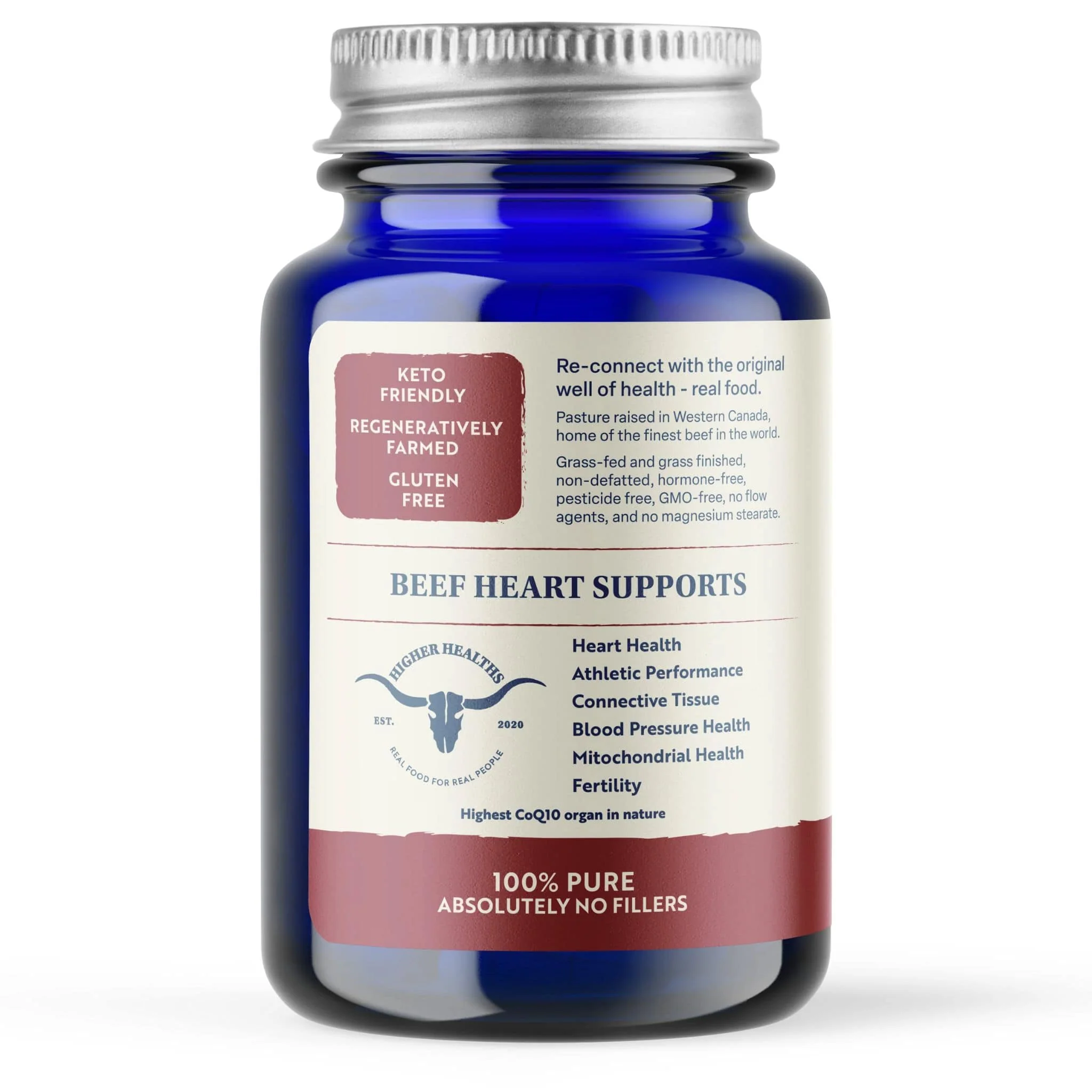 Higher Healths Grass-Fed Beef Heart 500mg, 180 Capsules - Image 2