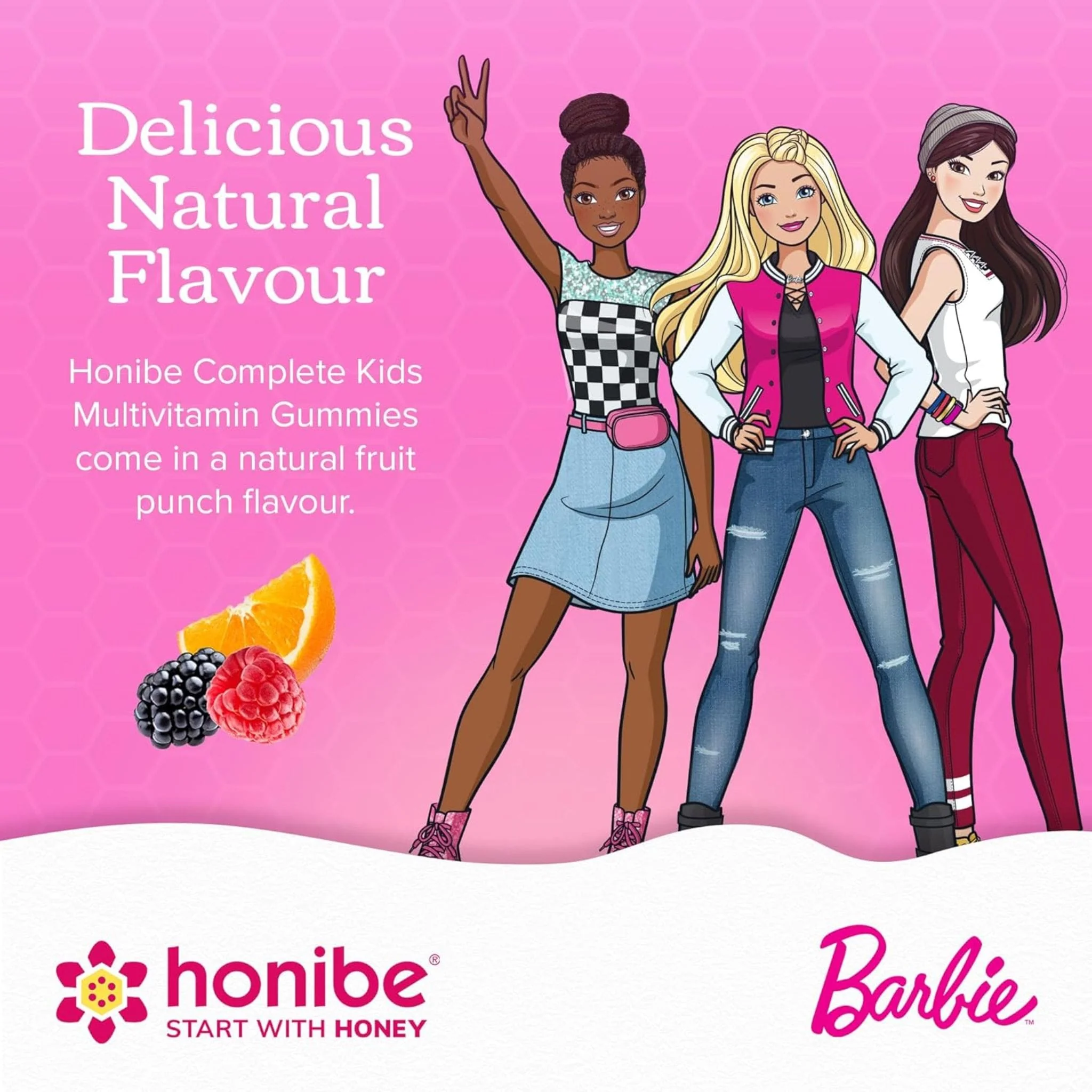 Honibe Barbie Kids Mullti, Immune Boost with Vitamin C, Zinc & Vitamin D, 60 Gummies - Image 3