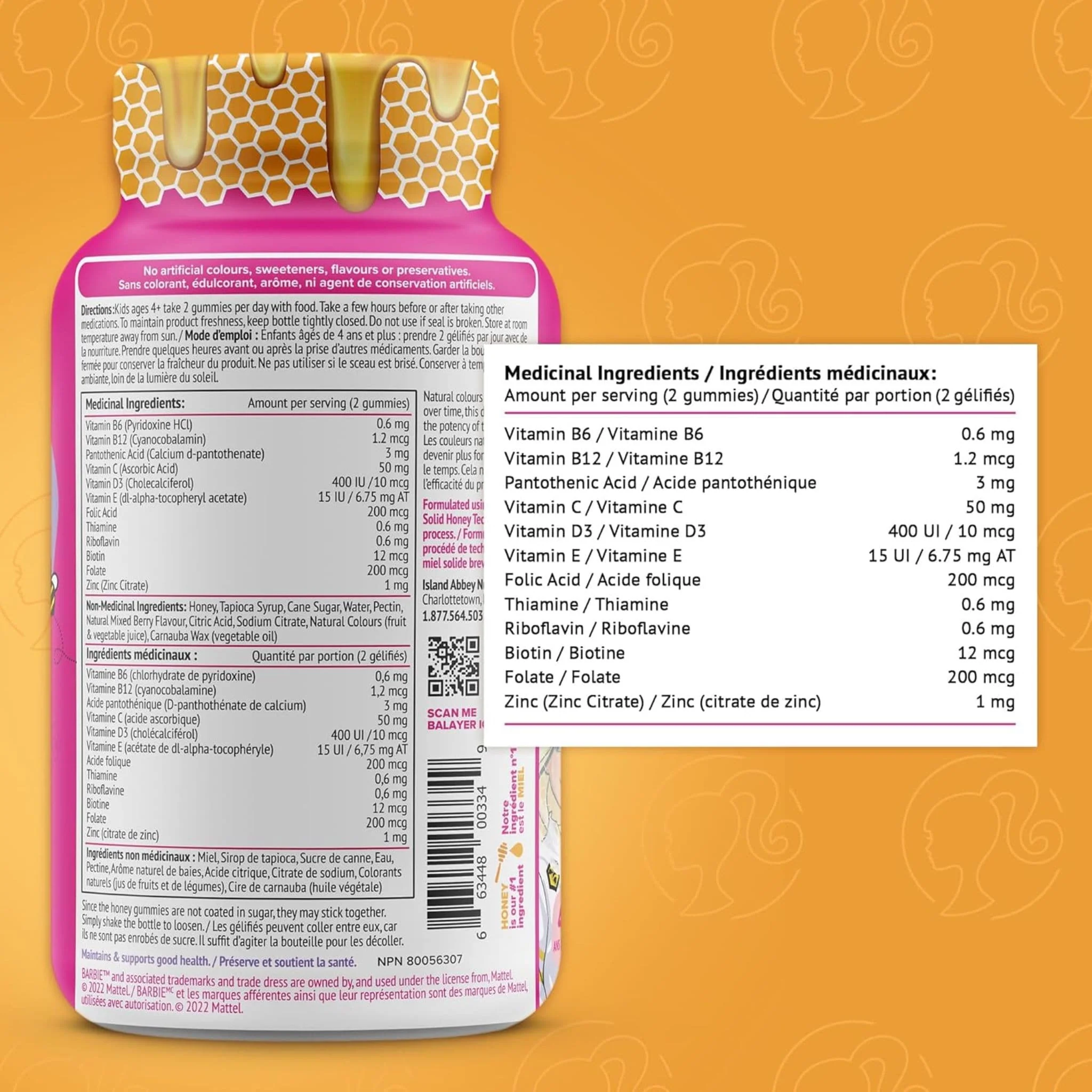 Honibe Barbie Kids Mullti, Immune Boost with Vitamin C, Zinc & Vitamin D, 60 Gummies - Image 4