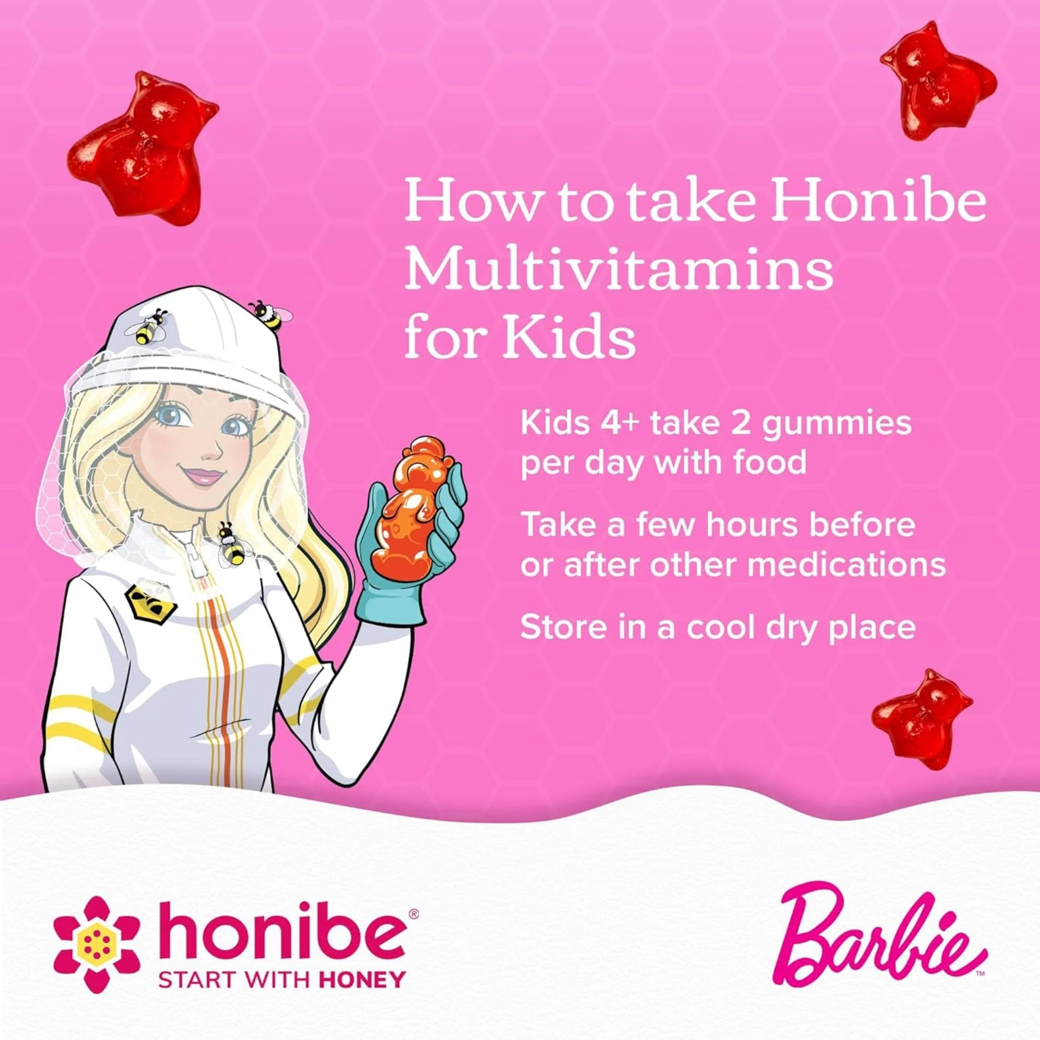 Honibe Barbie Kids Mullti, Immune Boost with Vitamin C, Zinc & Vitamin D, 60 Gummies - Image 5