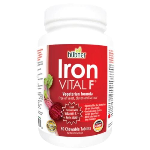 Hubner Iron Vital F 15mg Iron with Vitamin C and Folic Acid, 30 Chewable Iron Tablets
