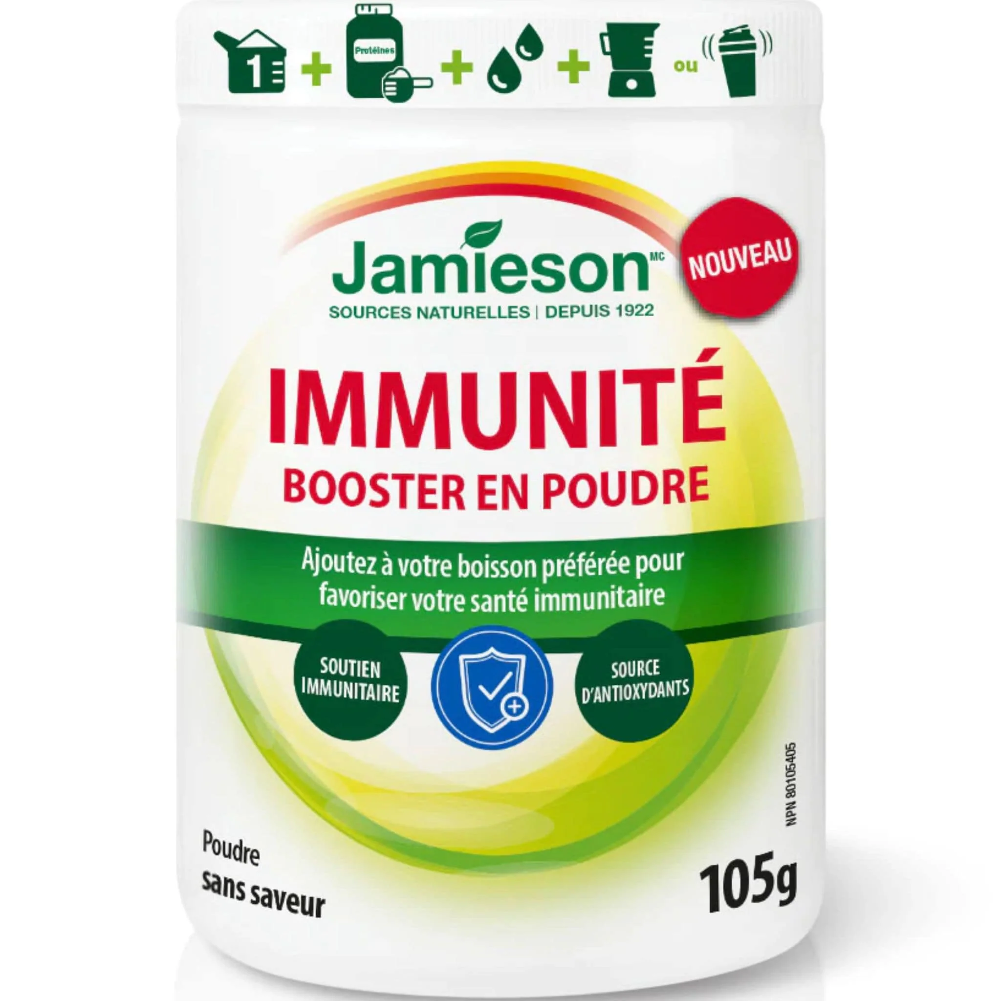 Jamieson Immune Booster Powder with Elderberry, Vitamin D, Echinacea, Ginger and Zinc, Unflavoured, 105g - Image 2