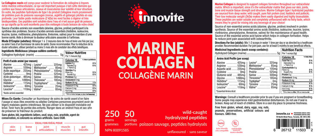 Innovite Marine Collagen (Wild Caught Hydrolyzed Peptides), 50 Servings / 250g - Image 2