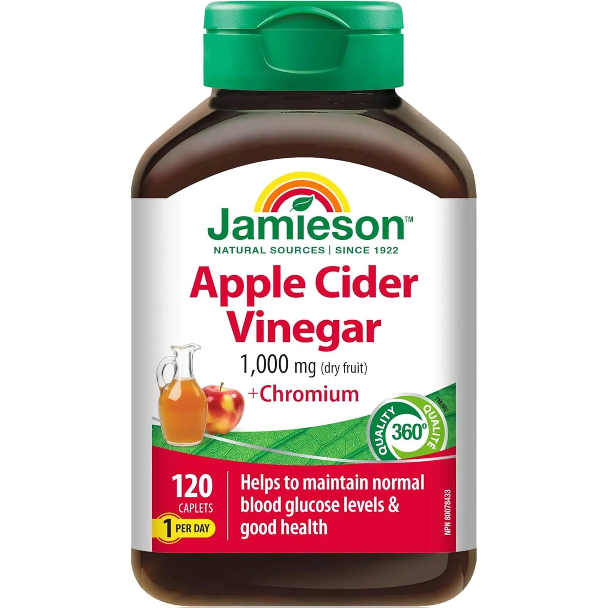 Jamieson Apple Cider Vinegar 1,000mg (raw herb) with Chromium, 120 Caplets