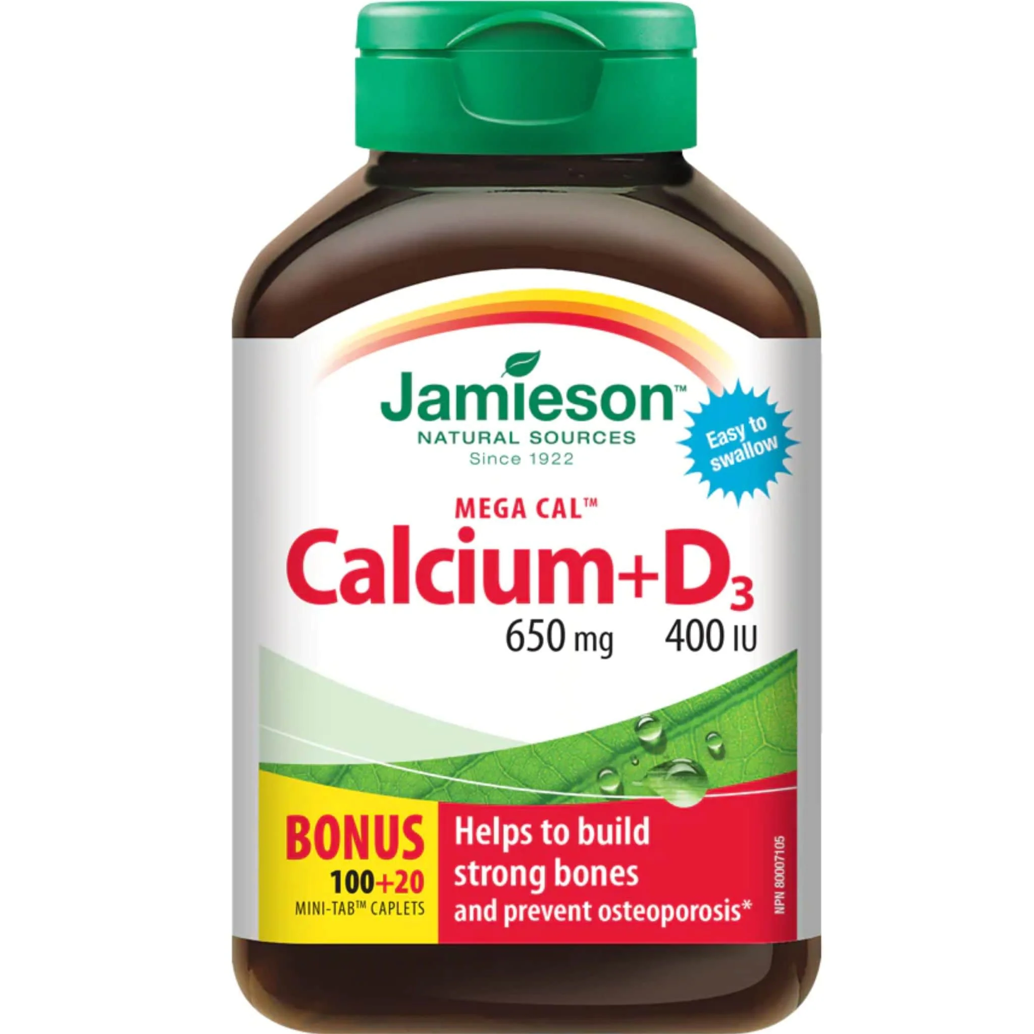 Jamieson Calcium (650mg) + Vitamin D (400IU), 100+20 Free Caplets