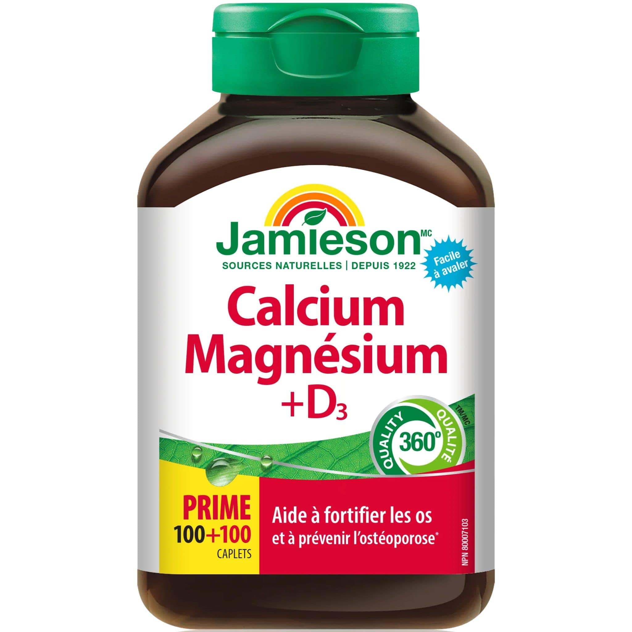 Jamieson Calcium Magnesium (2:1) + Vitamin D, 100+100 Free Caplets - Image 2