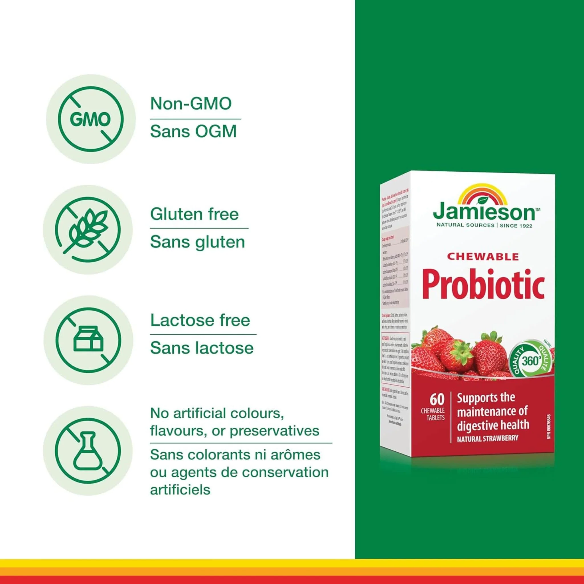 Jamieson Chewable Probiotic, Strawberry Yogurt, 60 Chewable Tablets - Image 4