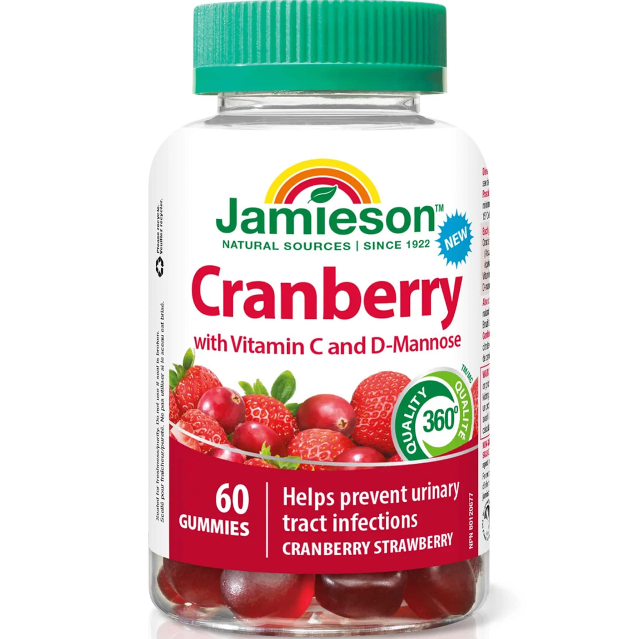 Jamieson Cranberry Gummies with Vitamin C and D-Mannose, Cranberry and Strawberry Flavoured, 60 Gummies