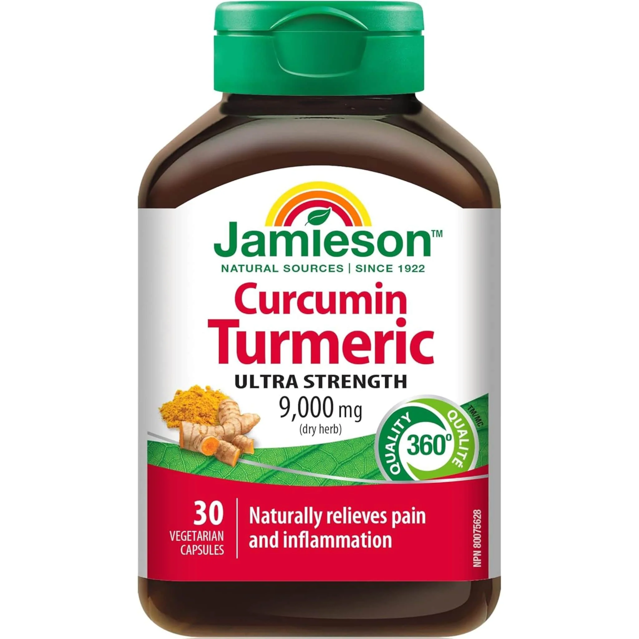 Jamieson Curcumin Tumeric 9000mg Ultra Strength, Raw Herb, 30 Vegetable Capsules