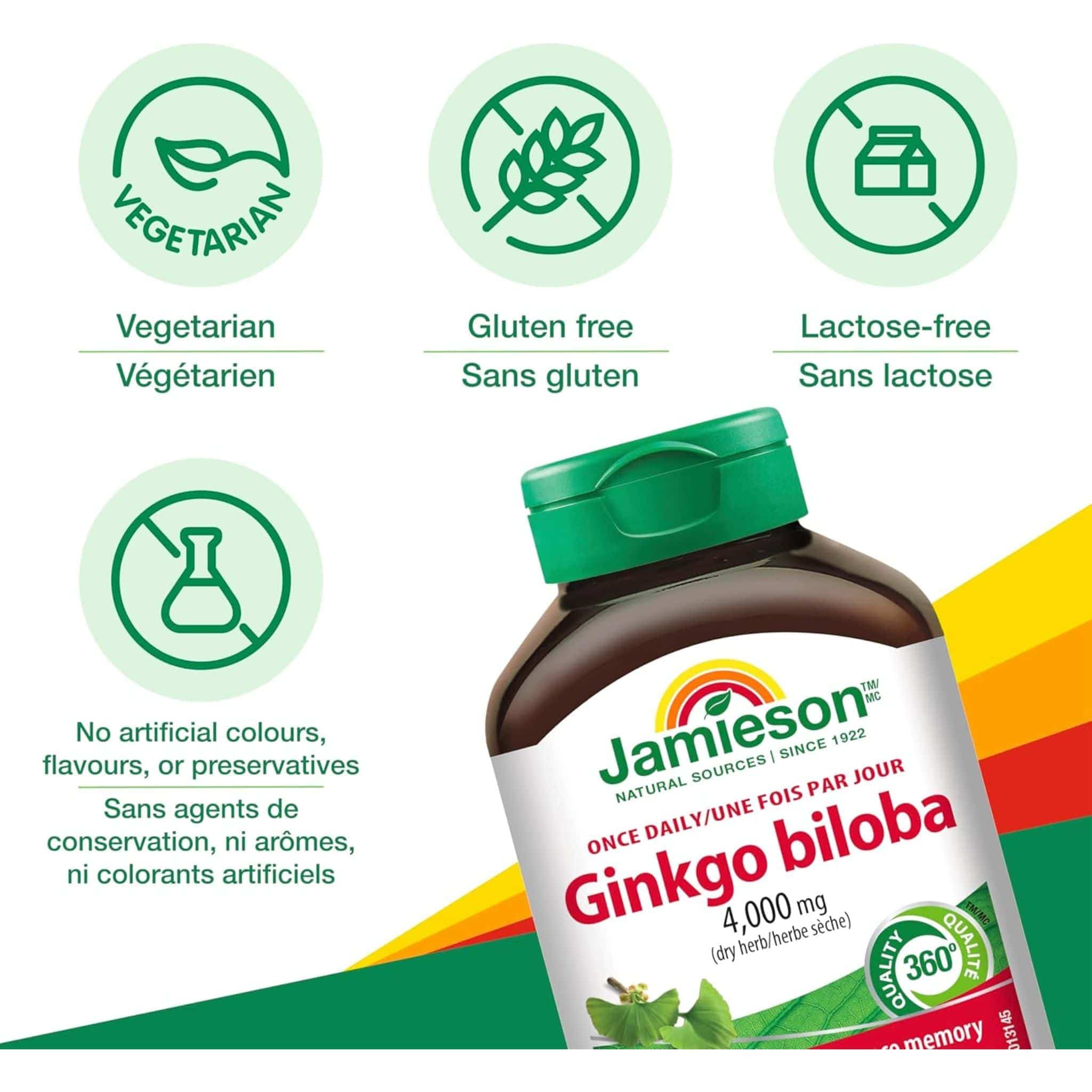 Jamieson Ginkgo Biloba 4,000mg, Raw Herb, 90 Caplets - Image 3