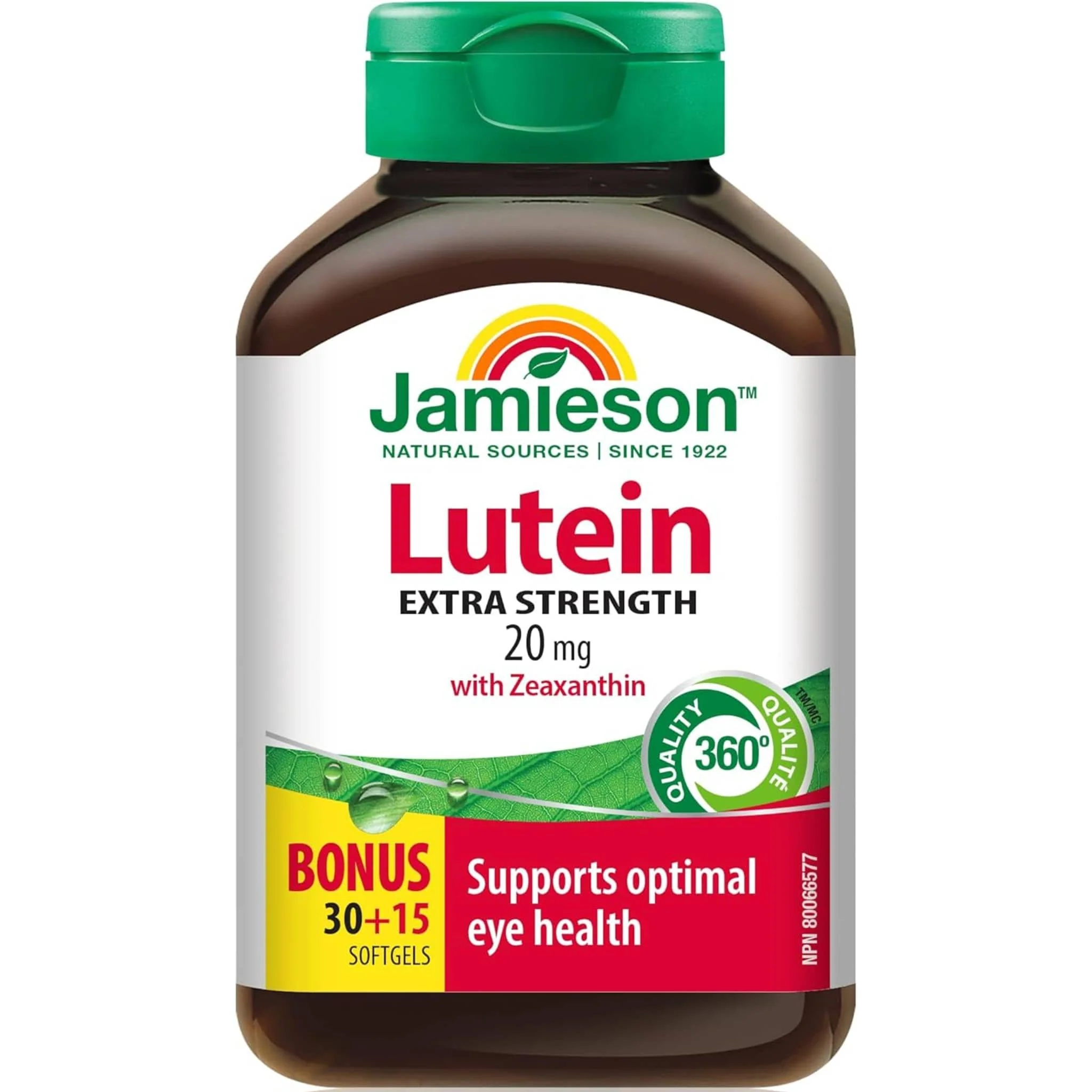Jamieson Lutein, Extra Strength, 20mg, 30+15 Free Softgels