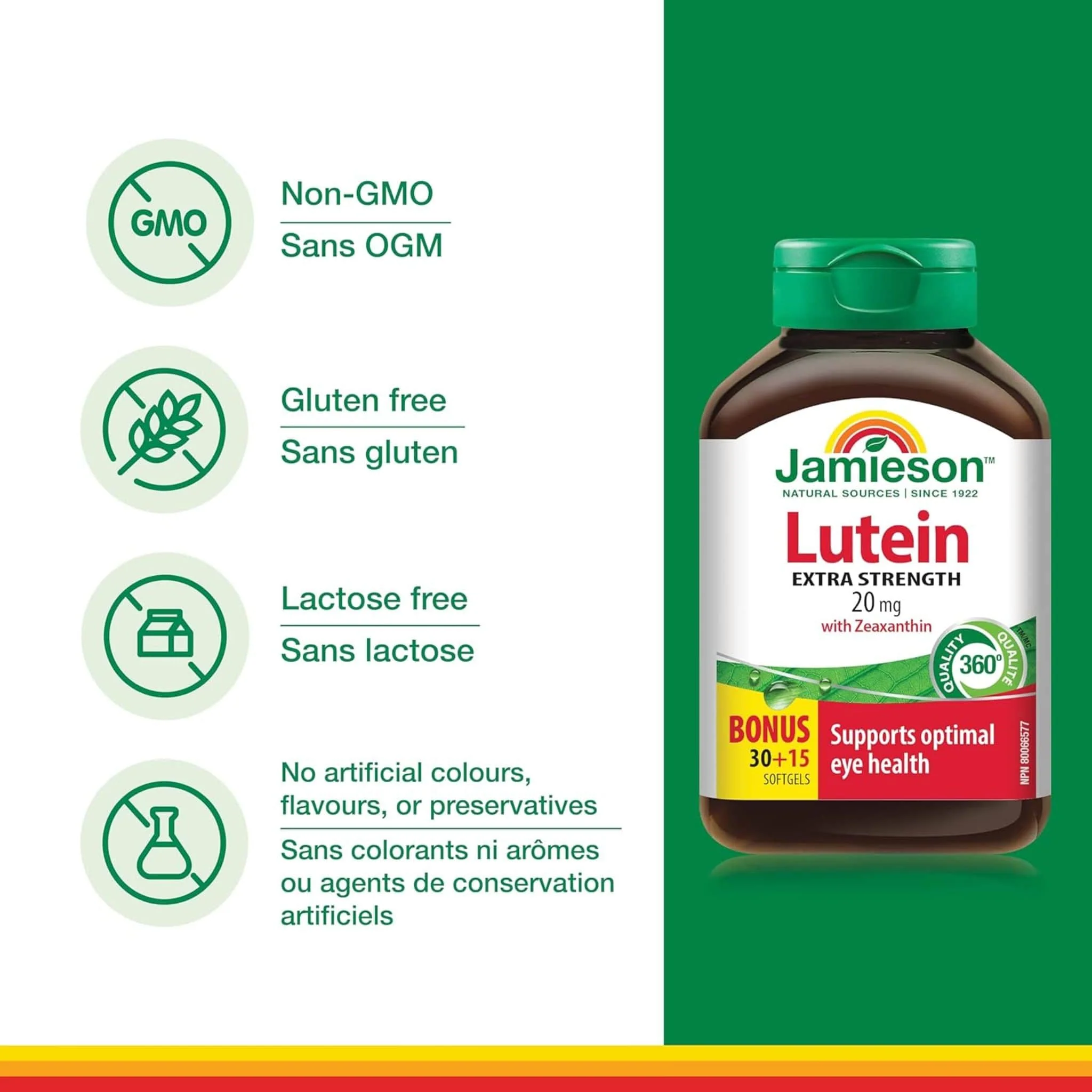 Jamieson Lutein, Extra Strength, 20mg, 30+15 Free Softgels - Image 4