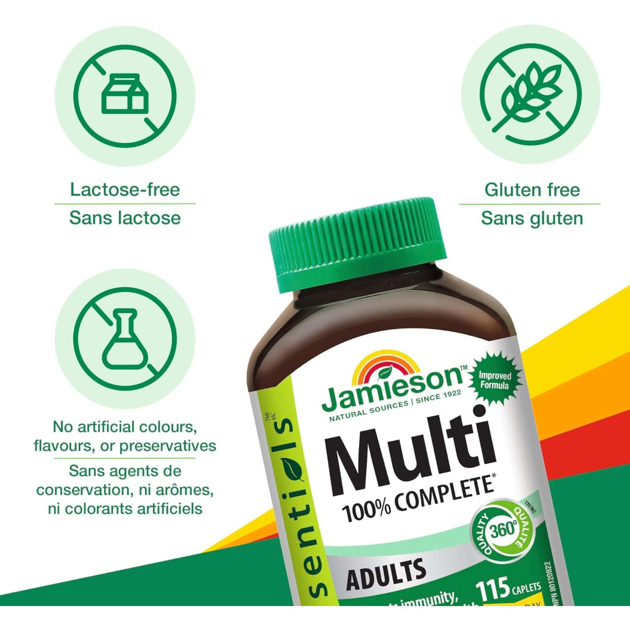 Jamieson Multi 100% Complete Multivitamin for Adults, One-Per-Day, Supports Energy, Immunity and Overall Health,  115 Caplets - Image 4
